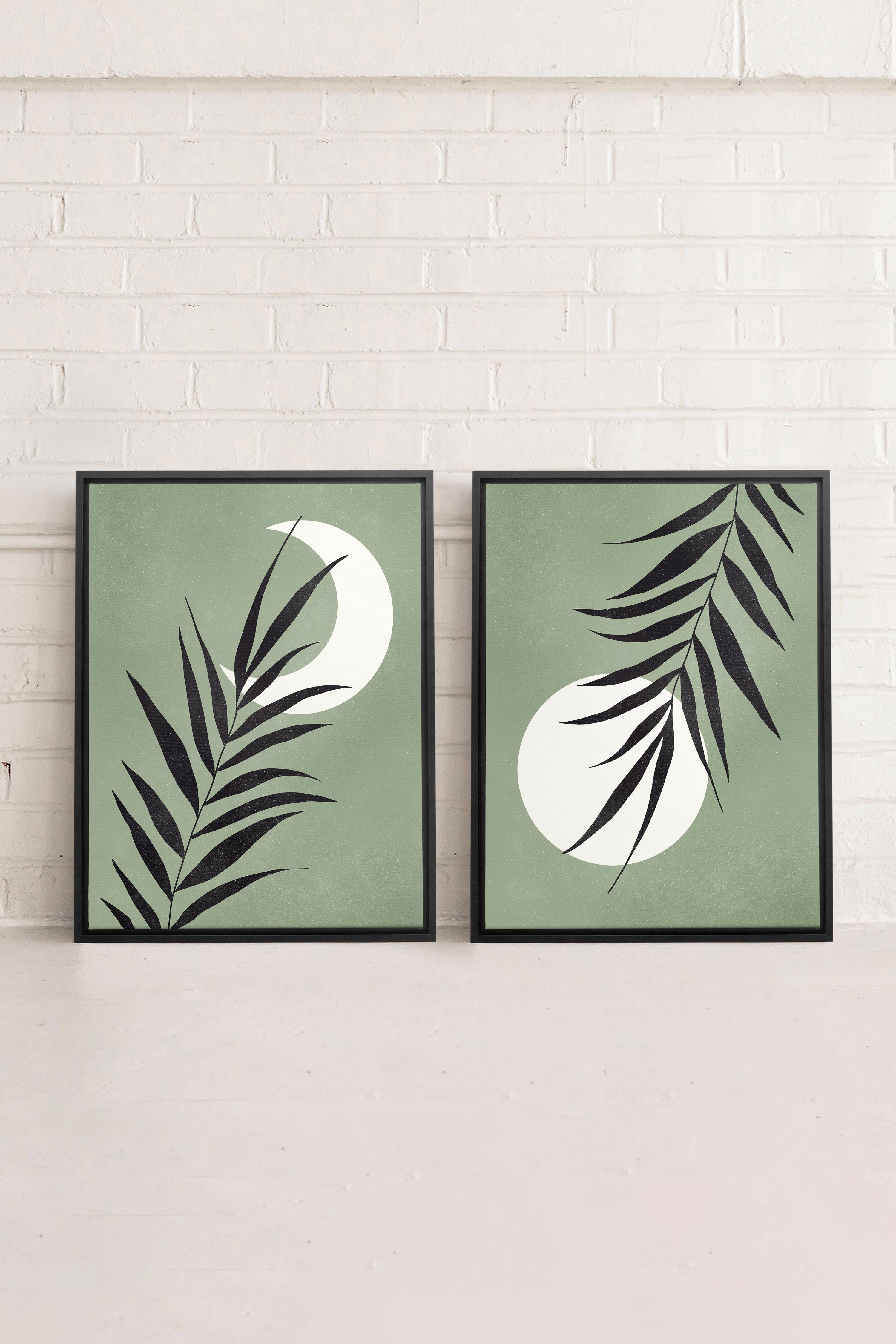 OLEKA CANVAS - MOONLIGHT SILHOUETTES, 2 Oeuvres sur toile étirée, encadré Noir