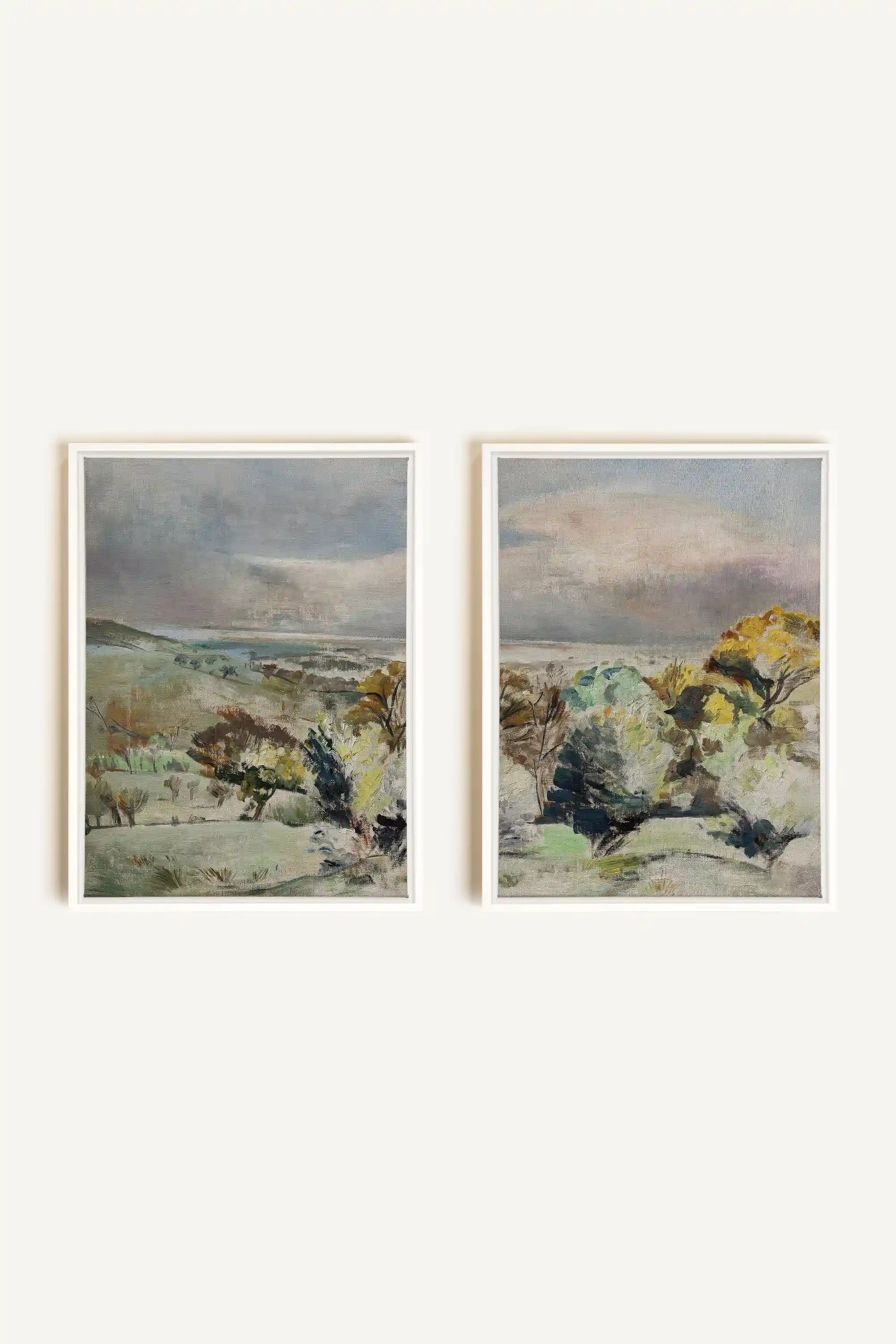 DRIFTING LIGHT DUO, 2 Oeuvres sur toile étirée, encadré Blanc