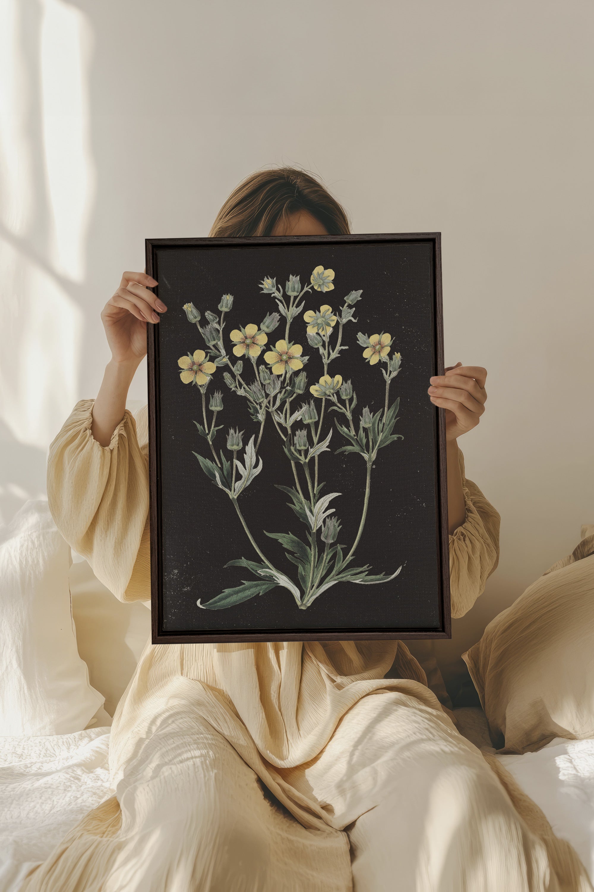 GOLDEN STILLNESS, Work on stretched canvas, framed Walnut Brown
