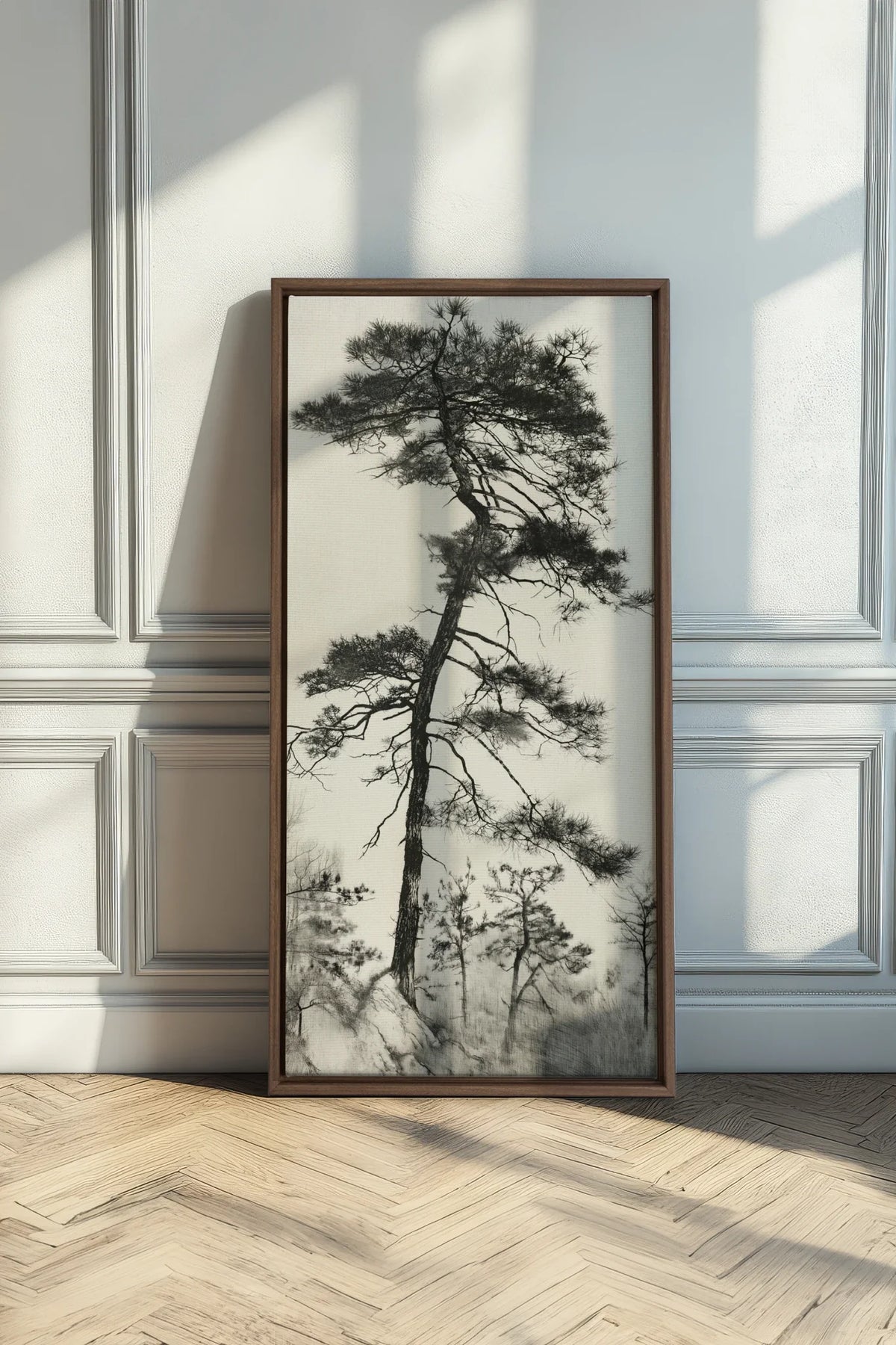 PIN SOLITAIRE, Oeuvre sur toile étirée, encadré Brun Chêne