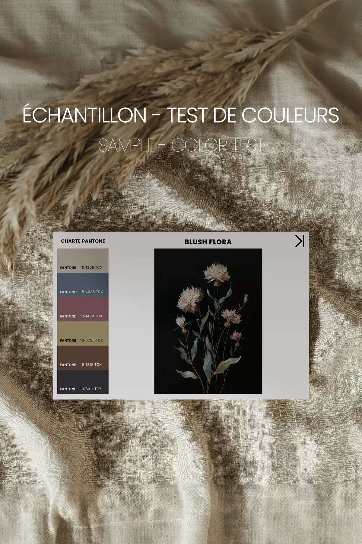 BLUSH FLORA, Oeuvre sur toile étirée, encadré Brun Chêne