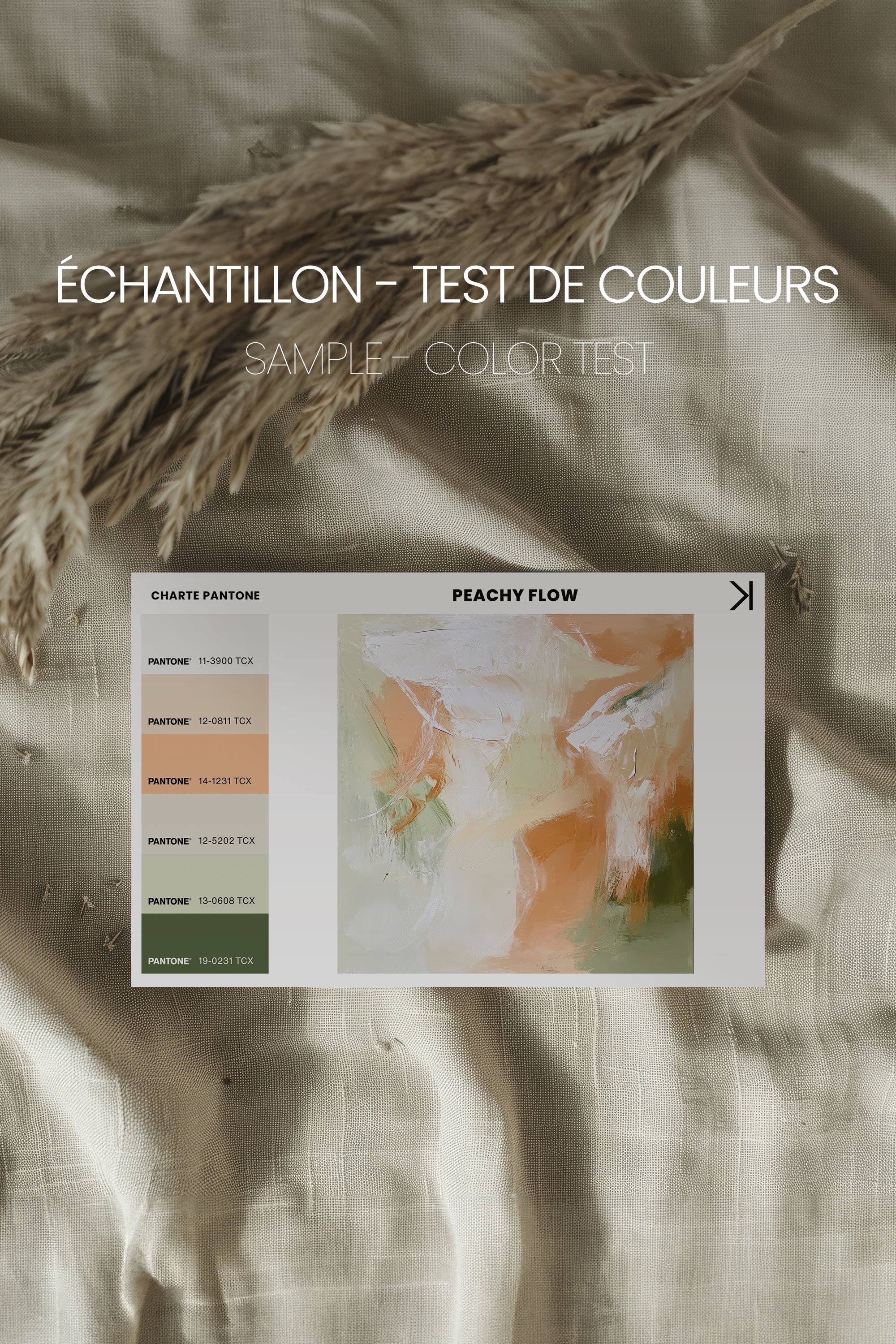 OLEKA CANVAS - PEACHY FLOW, Oeuvre sur toile étirée, encadré Brun Chêne