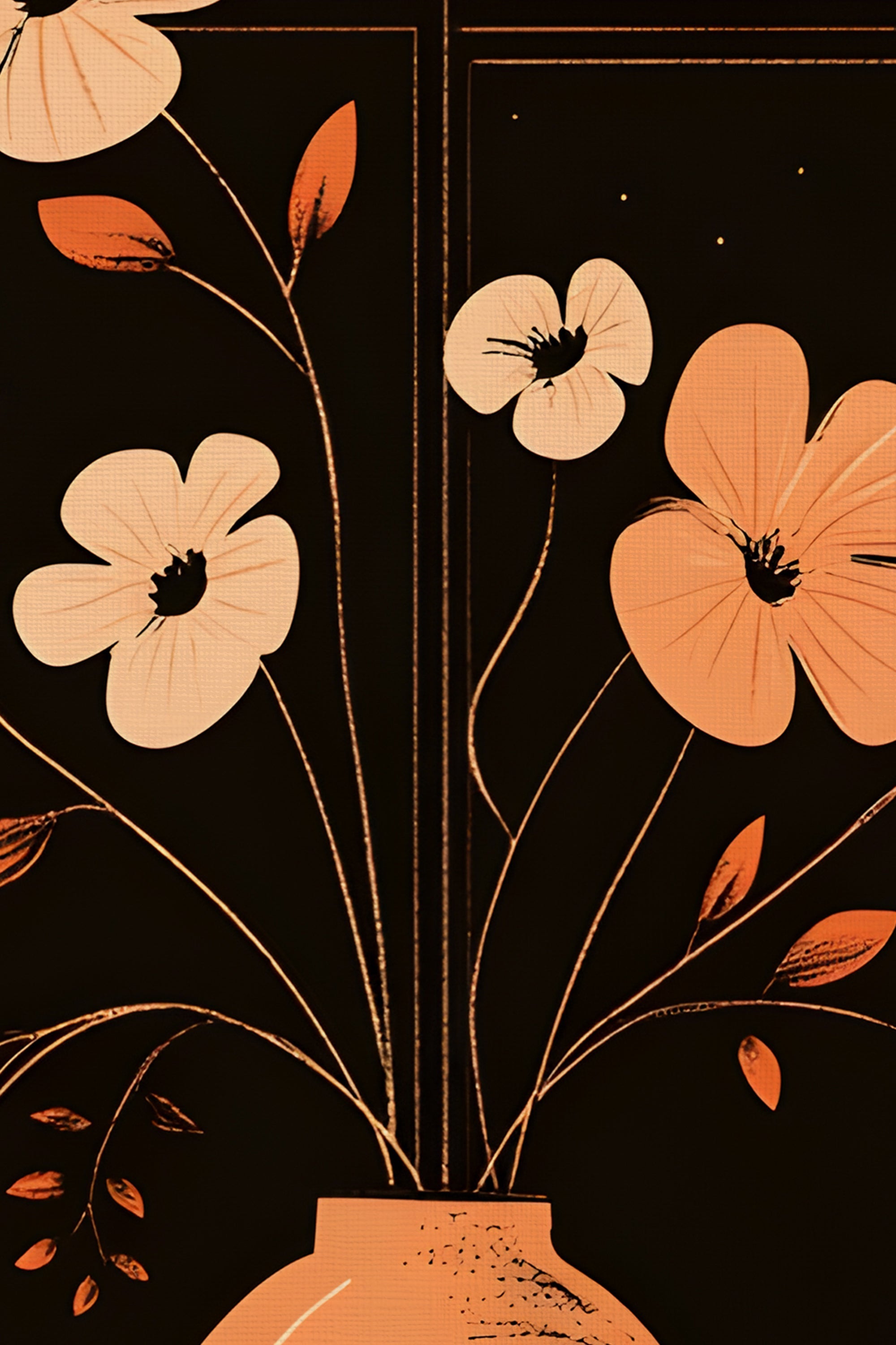 NUIT EN FLEURS, Oeuvre sur toile rigide, encadré Vintage Bronze
