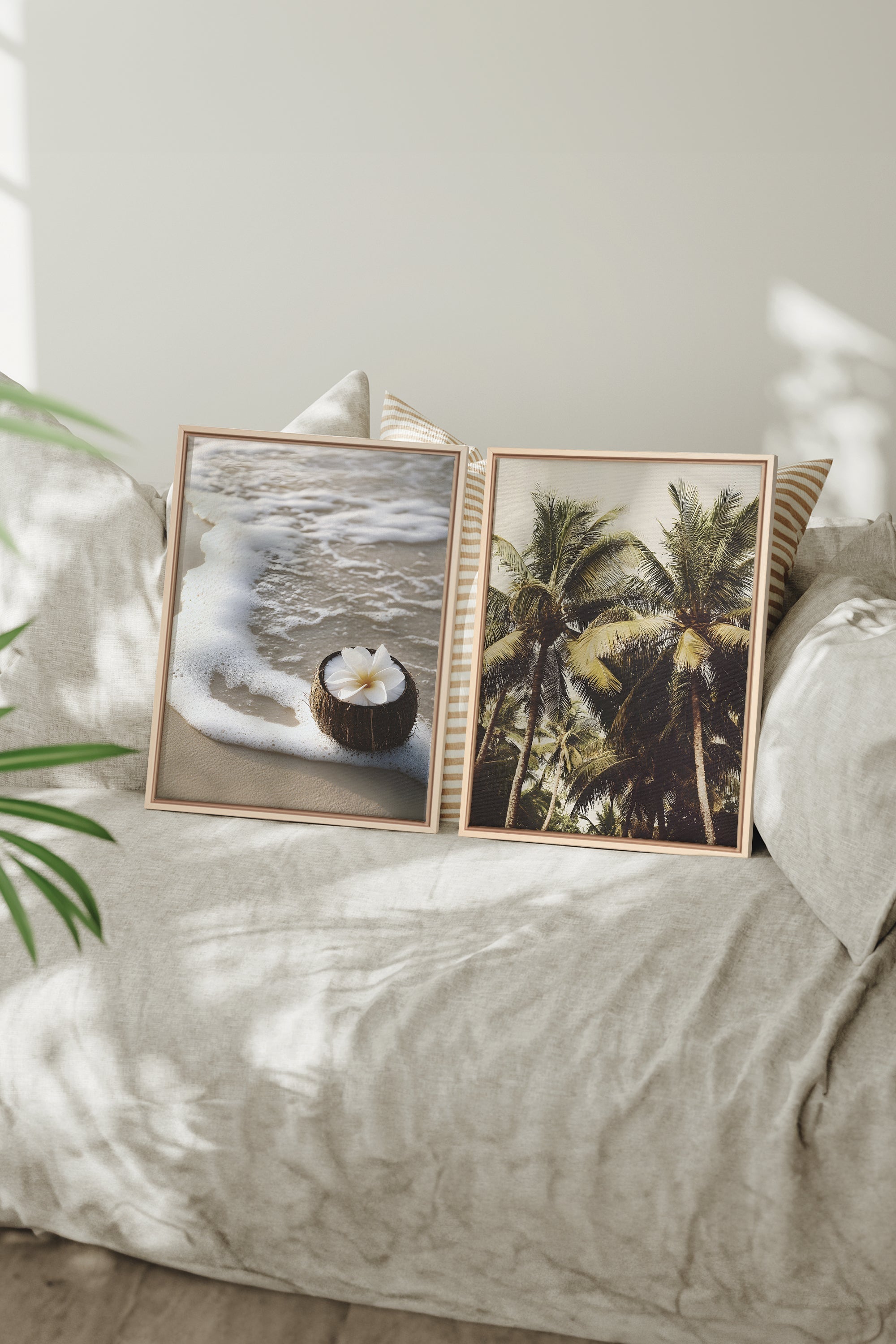OLEKA CANVAS - DUO SABLE & COCO, 2 Oeuvres sur toile étirée, encadré Naturel Clair