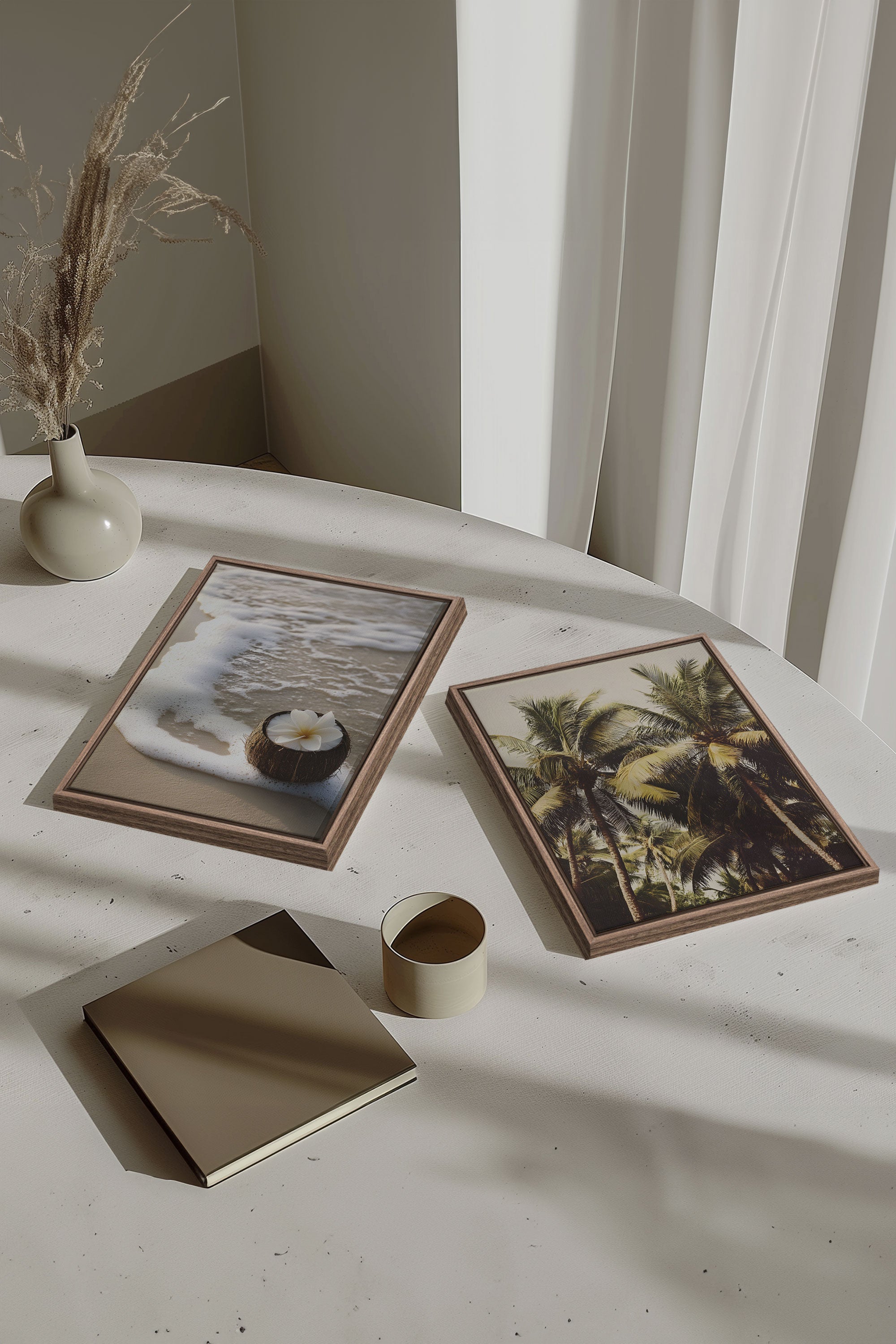 OLEKA CANVAS - DUO SABLE & COCO, 2 Oeuvres sur toile étirée, encadré Brun Chêne