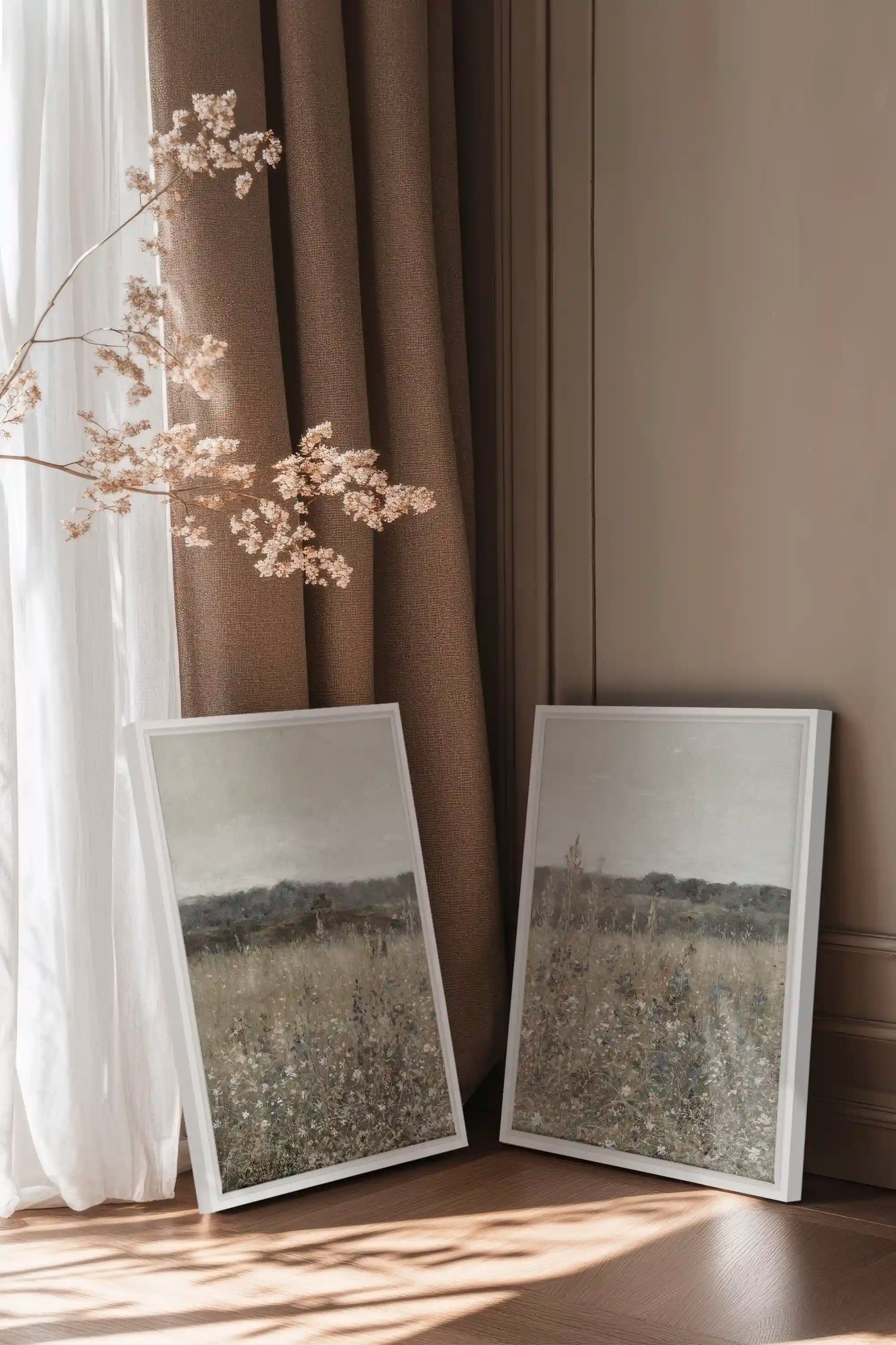 FADED FLORALS DUO, 2 Oeuvres sur toile étirée, encadré Blanc
