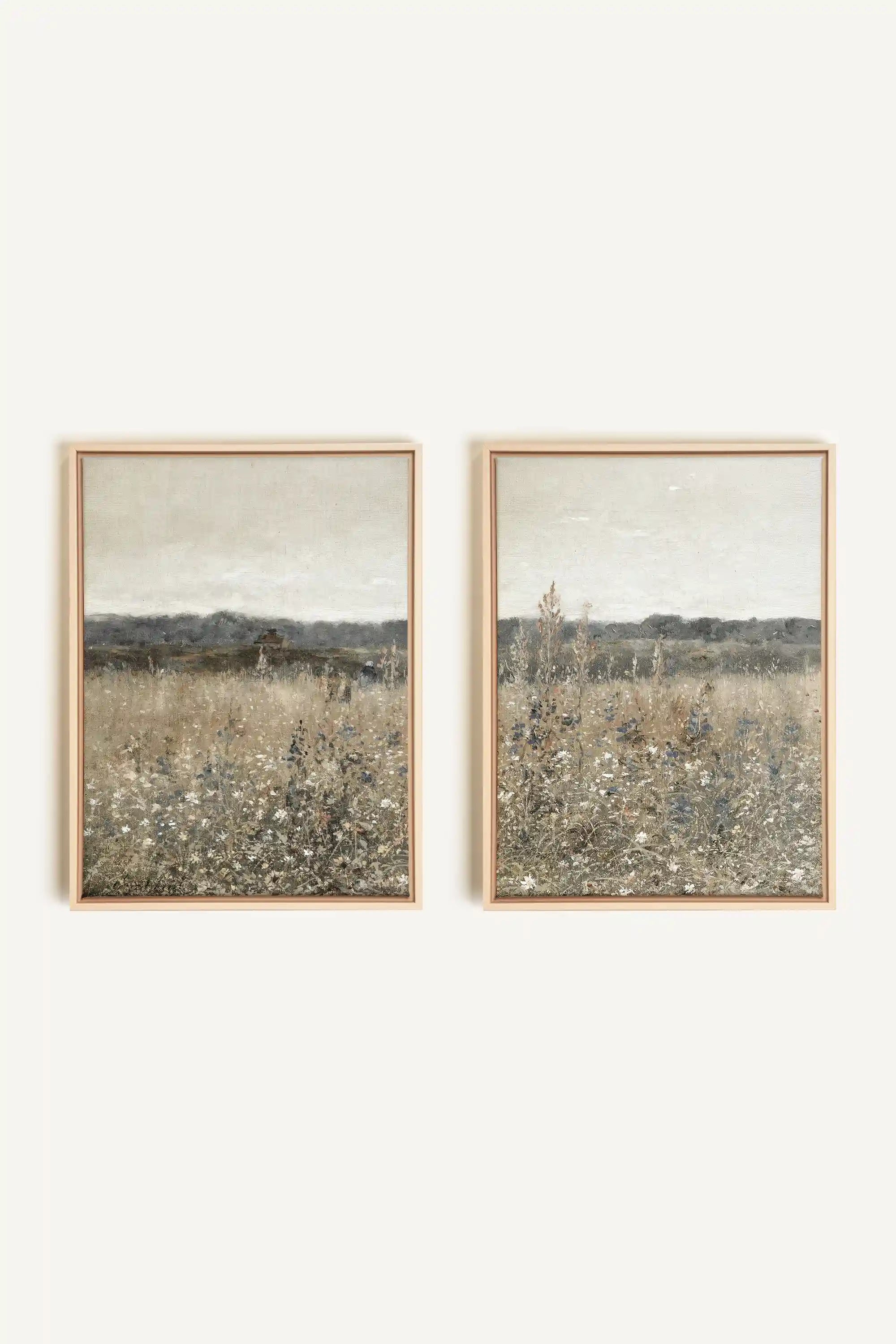 FADED FLORALS DUO, 2 Works on stretched canvas, framed Naturel Clair