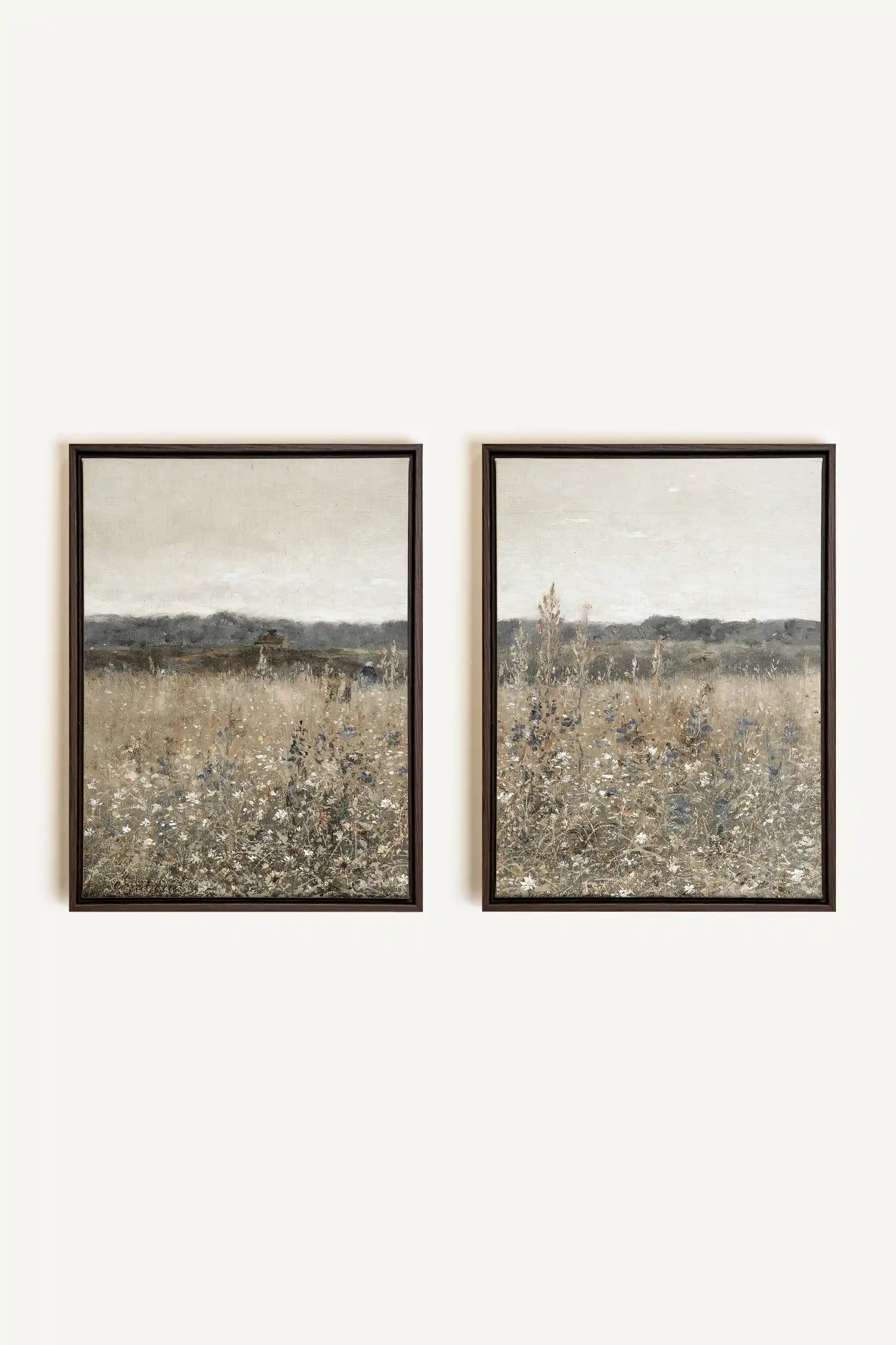 FADED FLORALS DUO, 2 Oeuvres sur toile étirée, encadré Brun Noyer