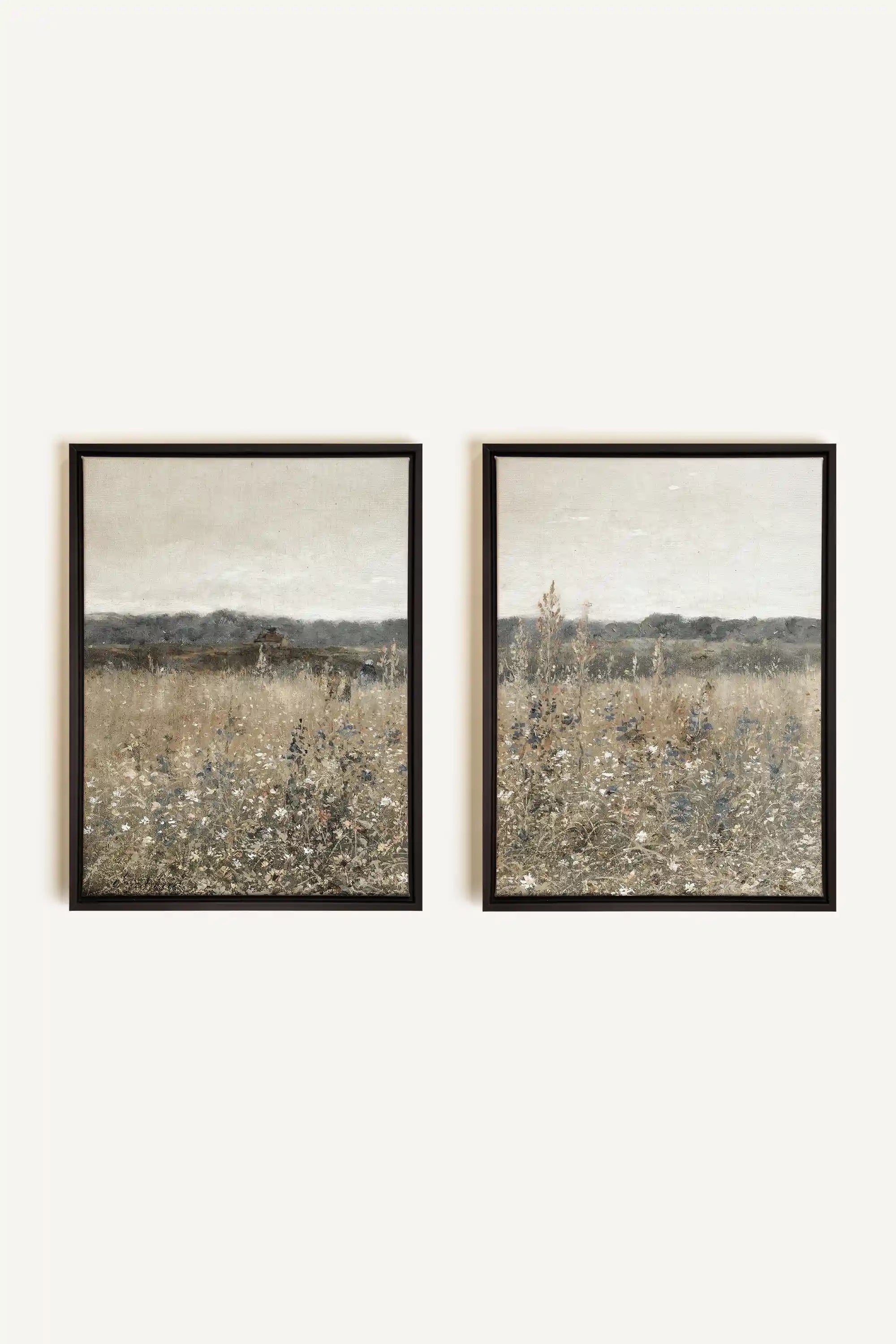 FADED FLORALS DUO, 2 Oeuvres sur toile étirée, encadré Noir