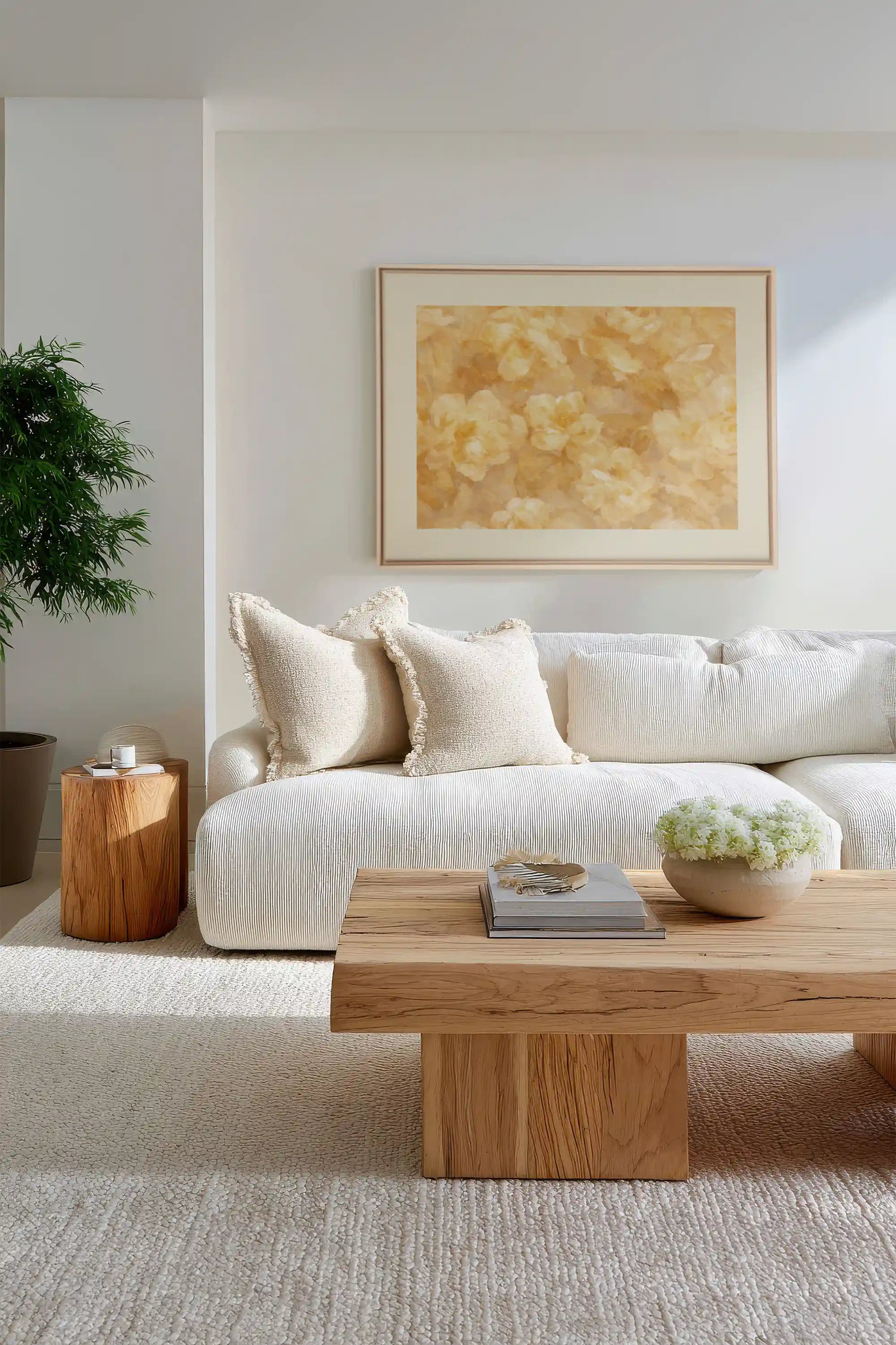 APRICOT PETALS, Oeuvre sur toile étirée, encadré Naturel Clair