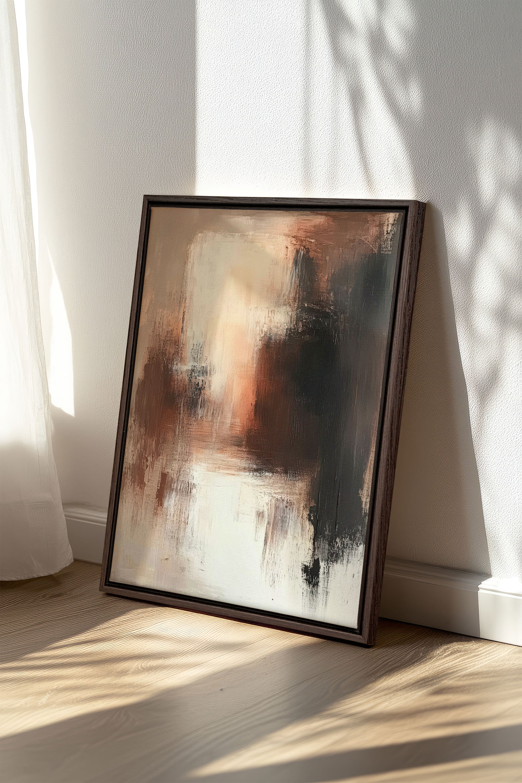 OLEKA CANVAS - MUTED FLAMES, Oeuvre sur toile étirée, encadré Brun Noyer