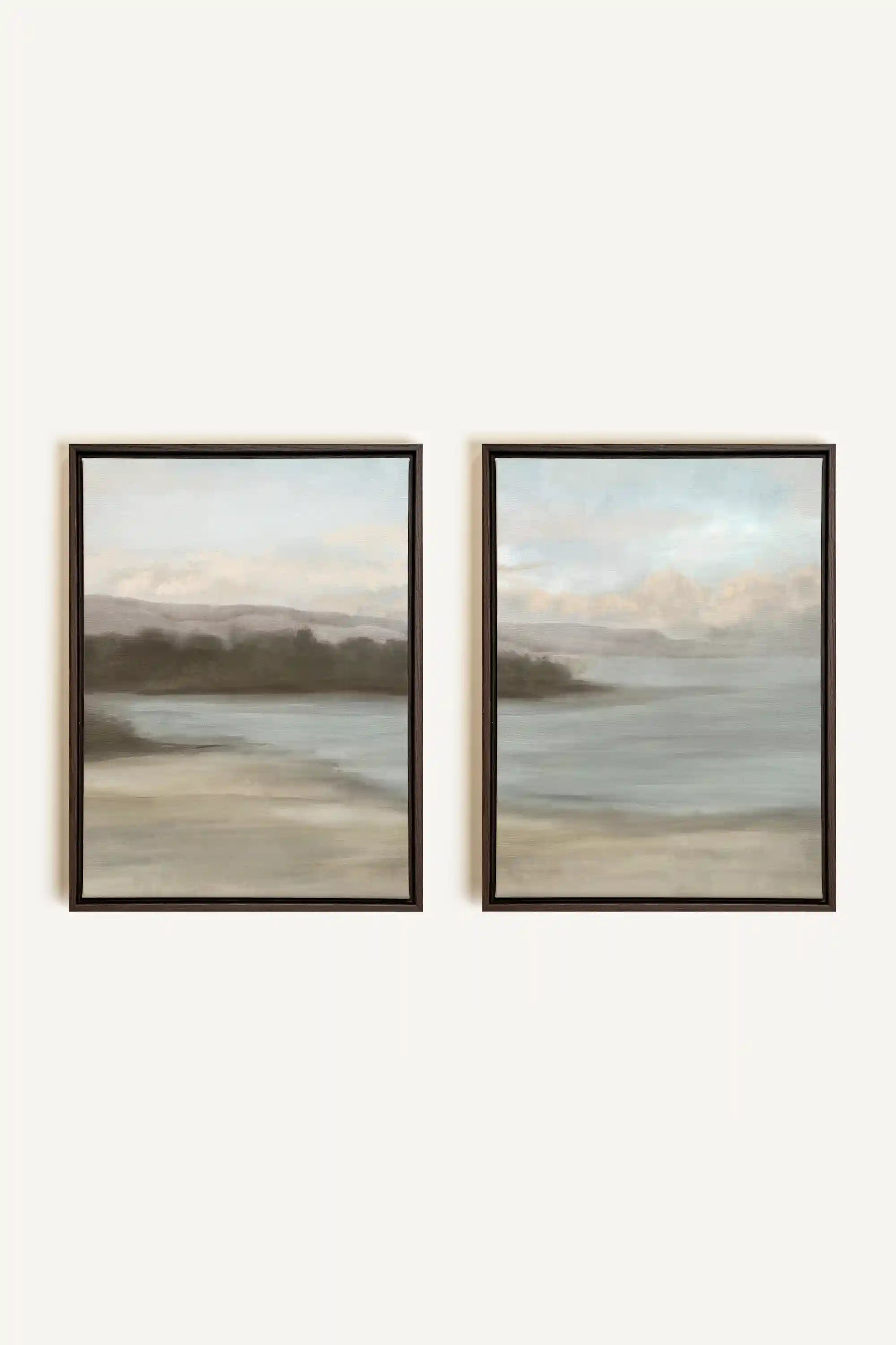DUO VOILE DE RIVAGE, 2 Oeuvres sur toile étirée, encadré Brun Noyer