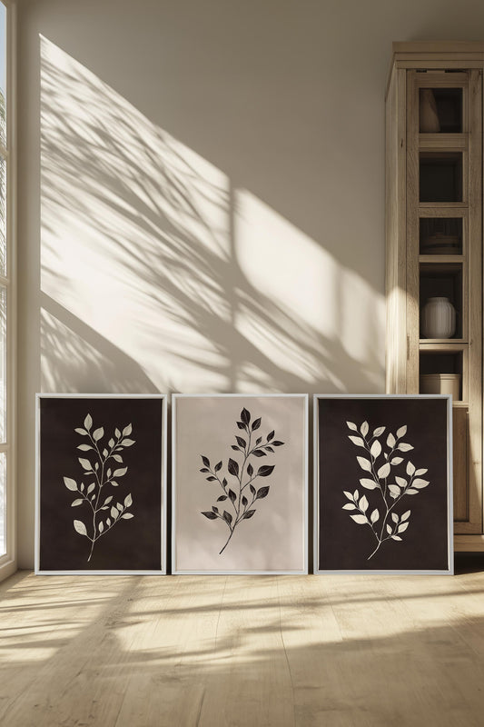 TRIO FEUILLAGE BRUN (3 Oeuvres sur toile étirée)