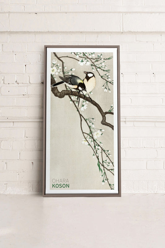 PARIDÉS SUR BRANCHE DE CERISIERS, Oeuvre sur toile étirée