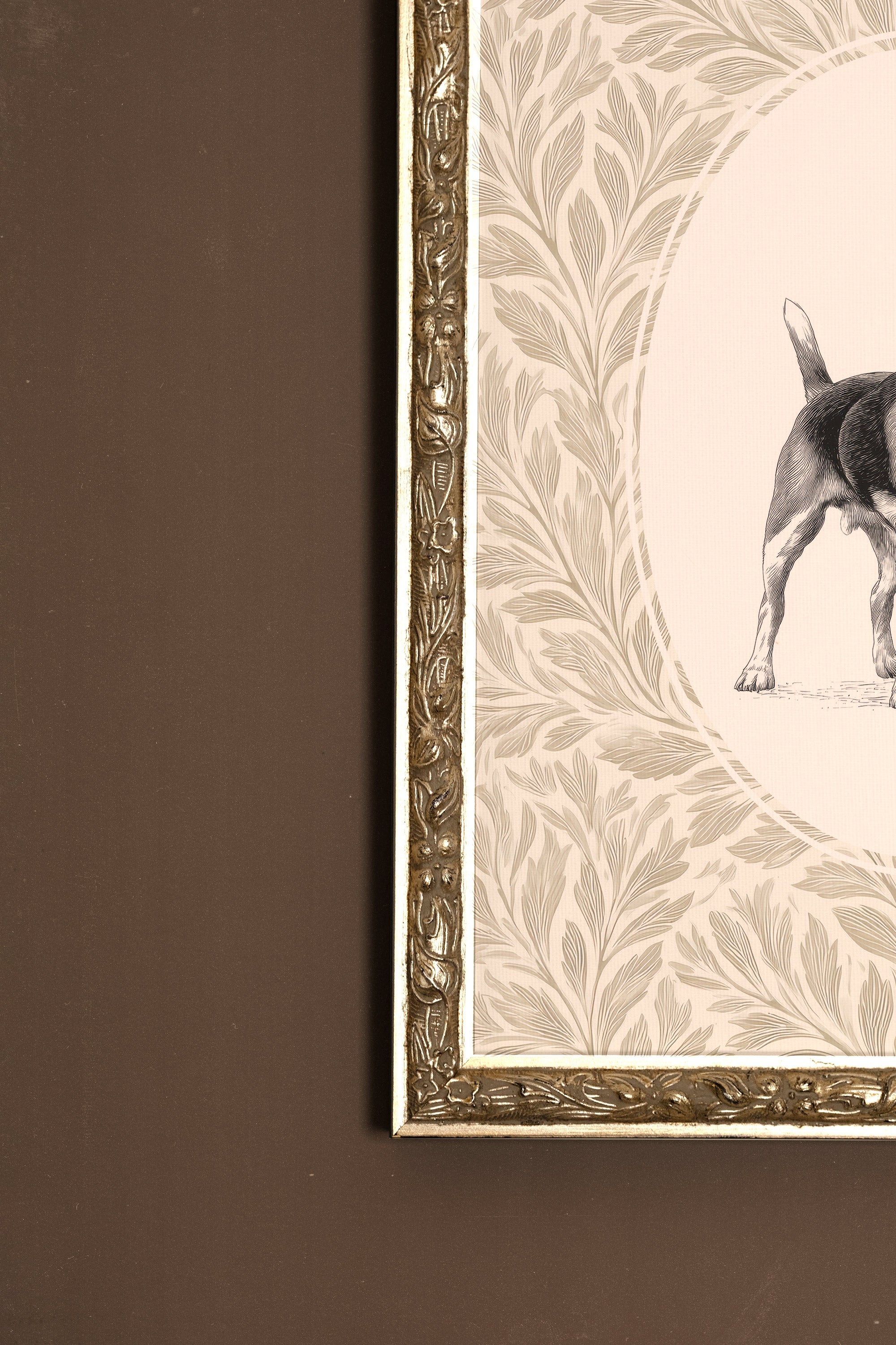 VINTAGE PUP, Artwork on rigid canvas, framed Vintage Silver