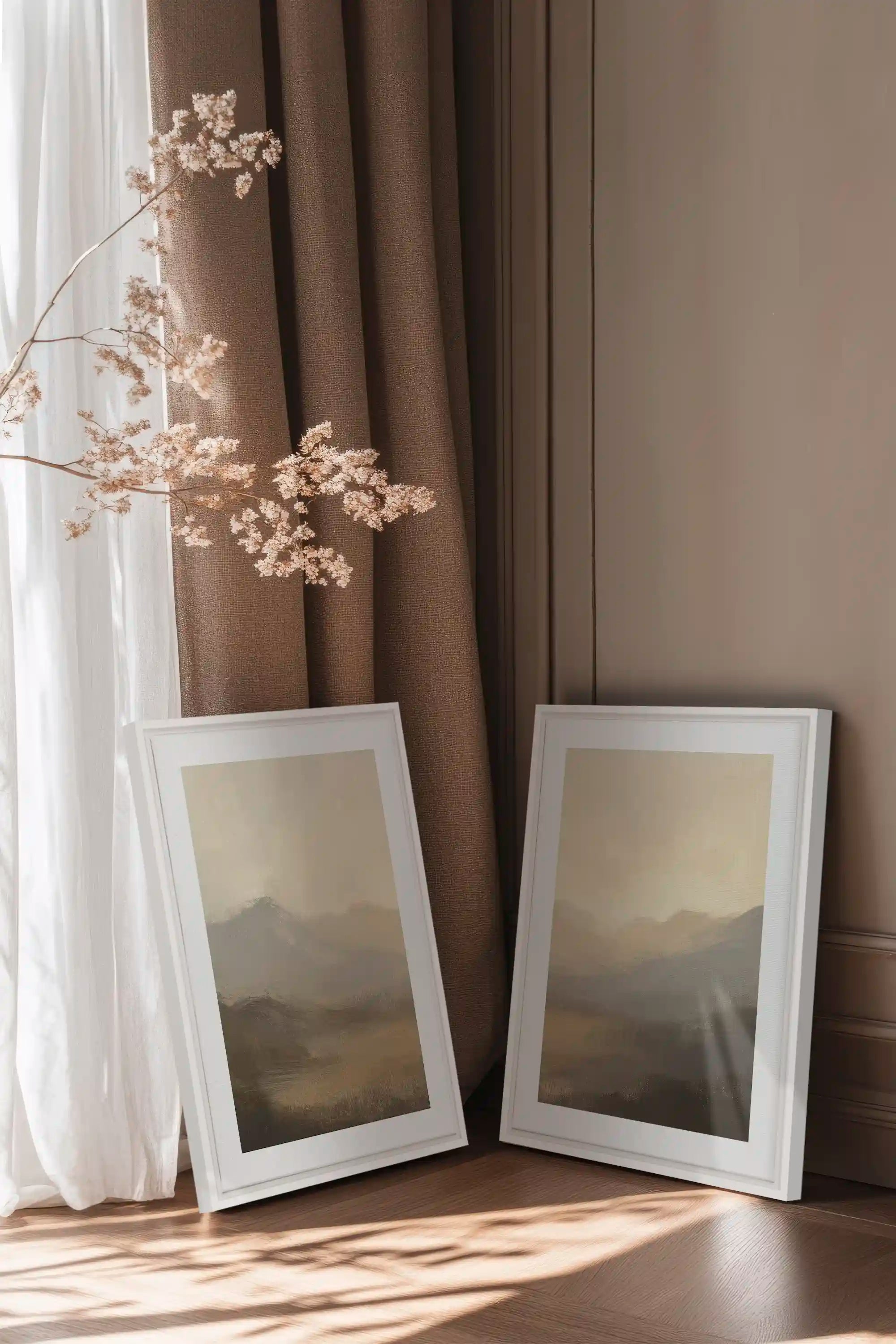 VEILED PEAKS DUO, 2 Oeuvres sur toile étirée, encadré Blanc