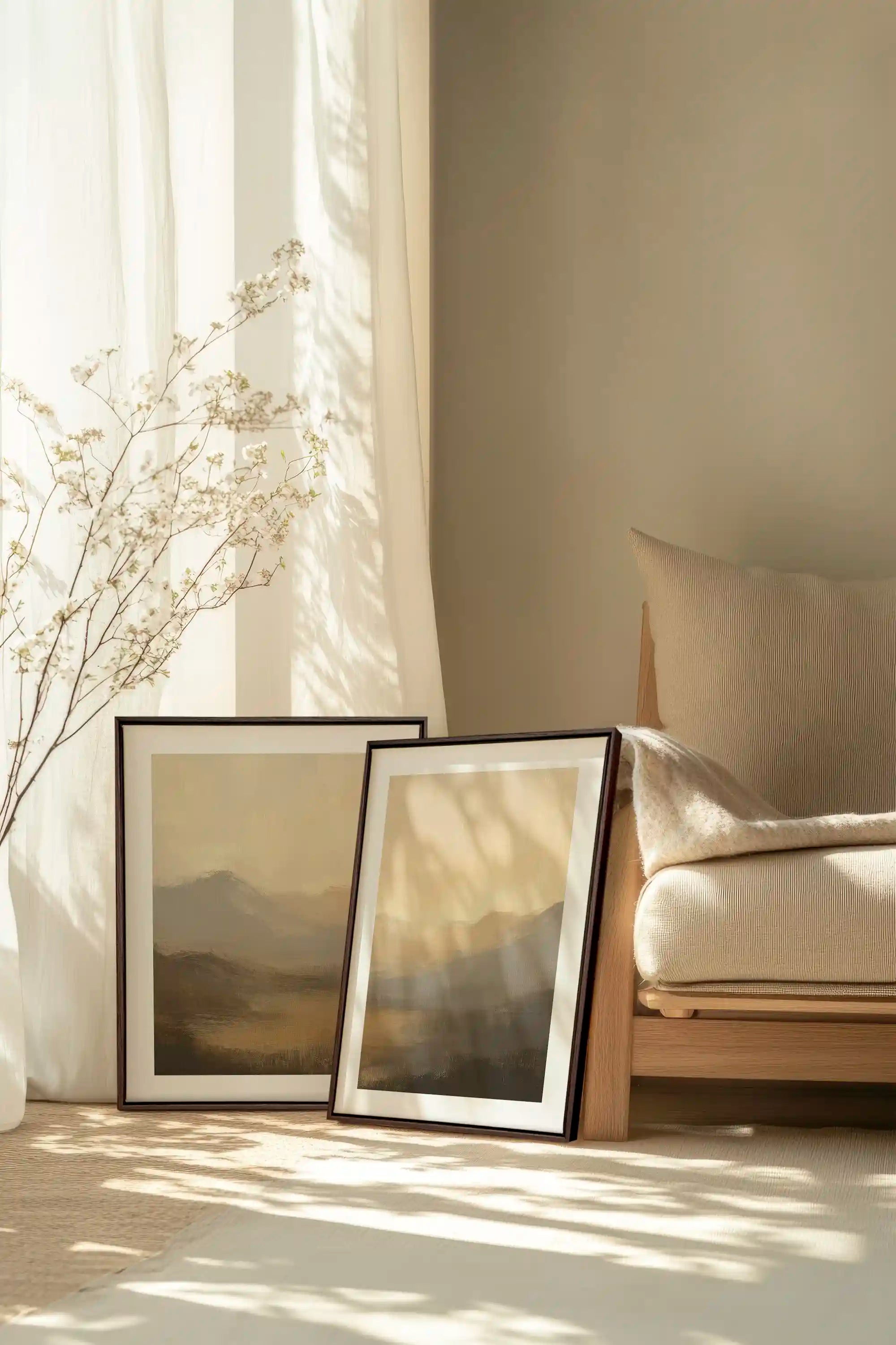 VEILED PEAKS DUO, 2 Oeuvres sur toile étirée, encadré Brun Noyer