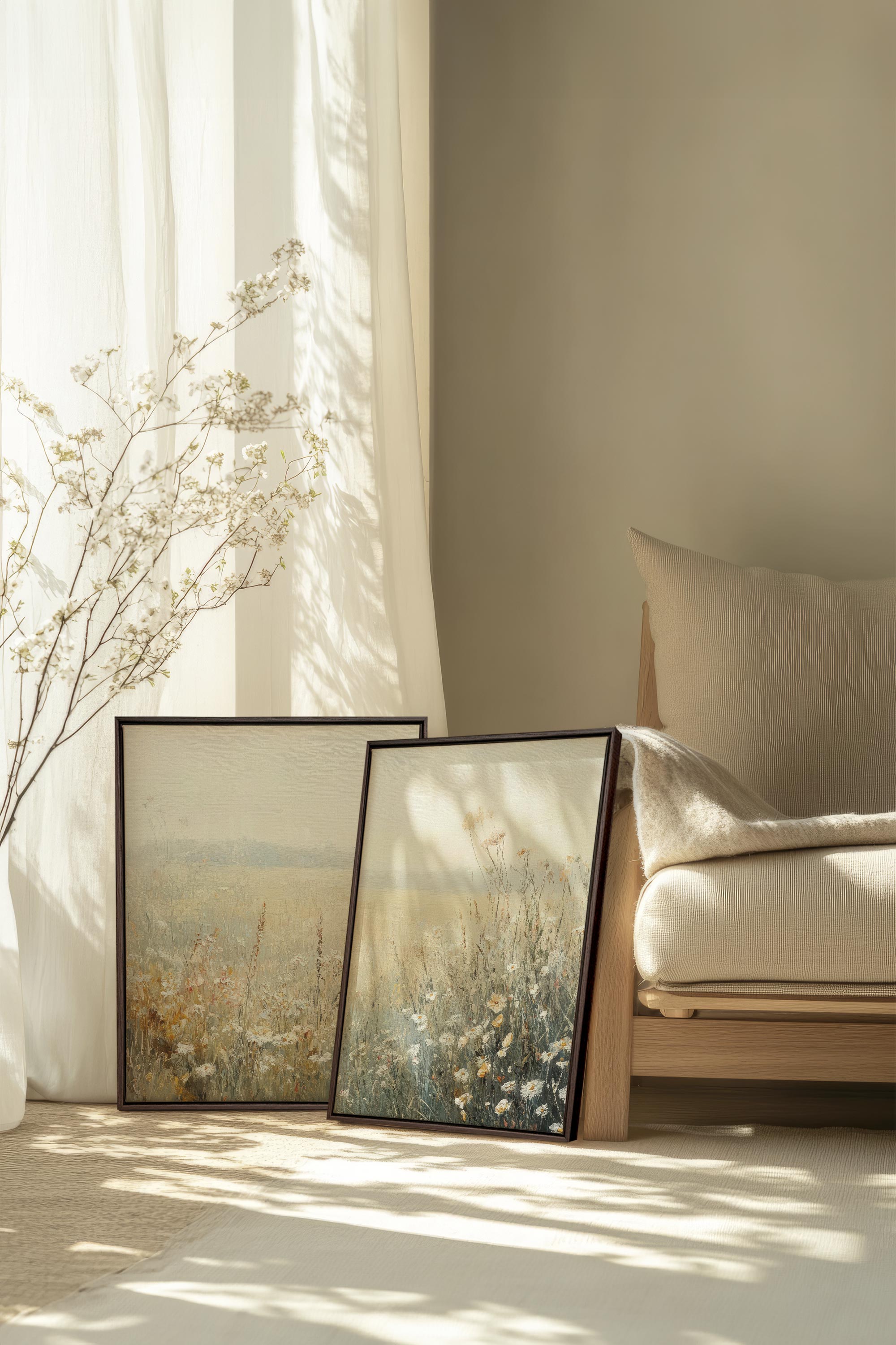 OLEKA CANVAS - FIELD OF GRACE, 2 Oeuvres sur toile étirée, encadré Brun Noyer