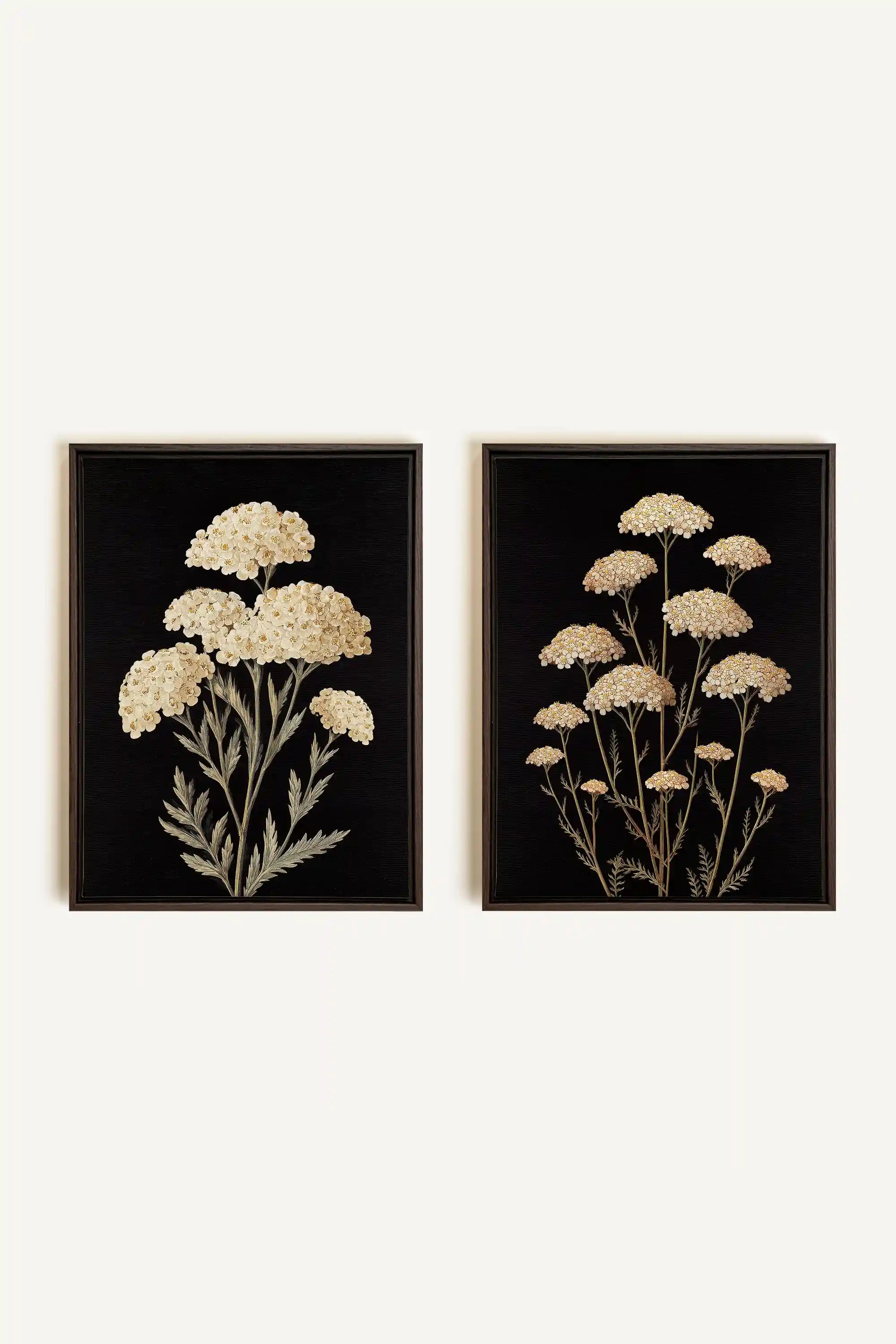 DUO SATINS DES CHAMPS, 2 Works on stretched canvas, framed Walnut Brown
