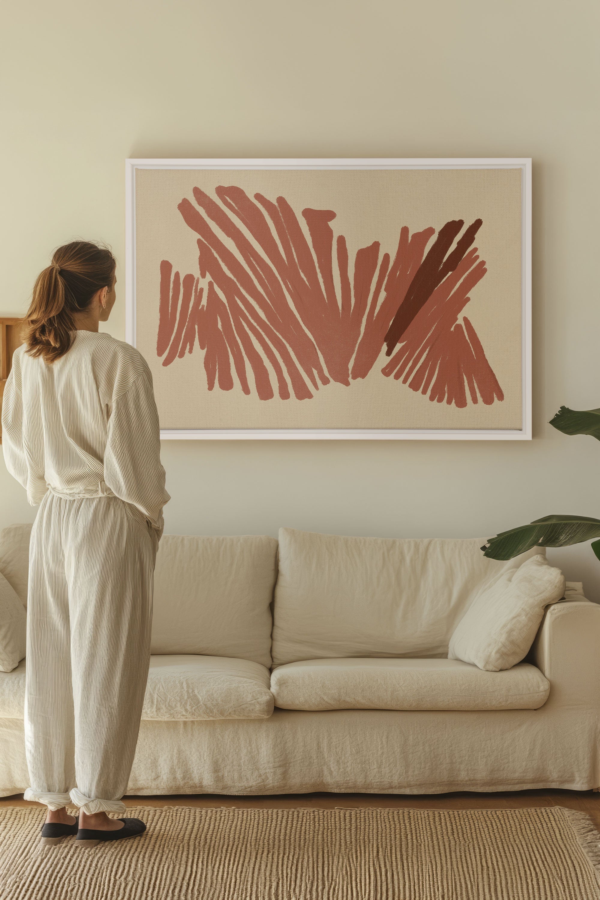 OLEKA CANVAS - BURNT ECHO, Oeuvre sur toile étirée, encadré Blanc