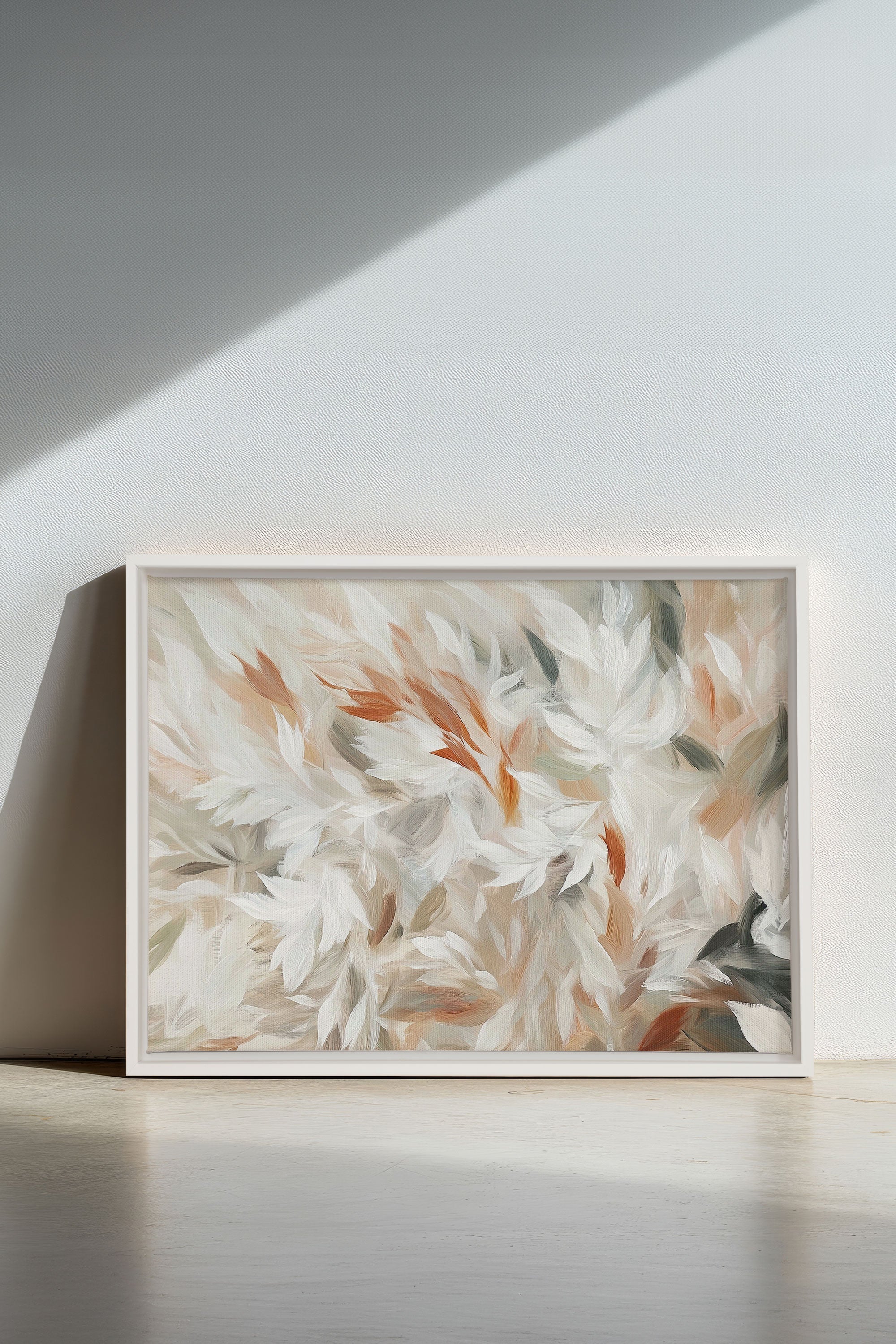 OLEKA CANVAS - SOUFFLE DE PLUMES, Oeuvre sur toile étirée, encadré Blanc