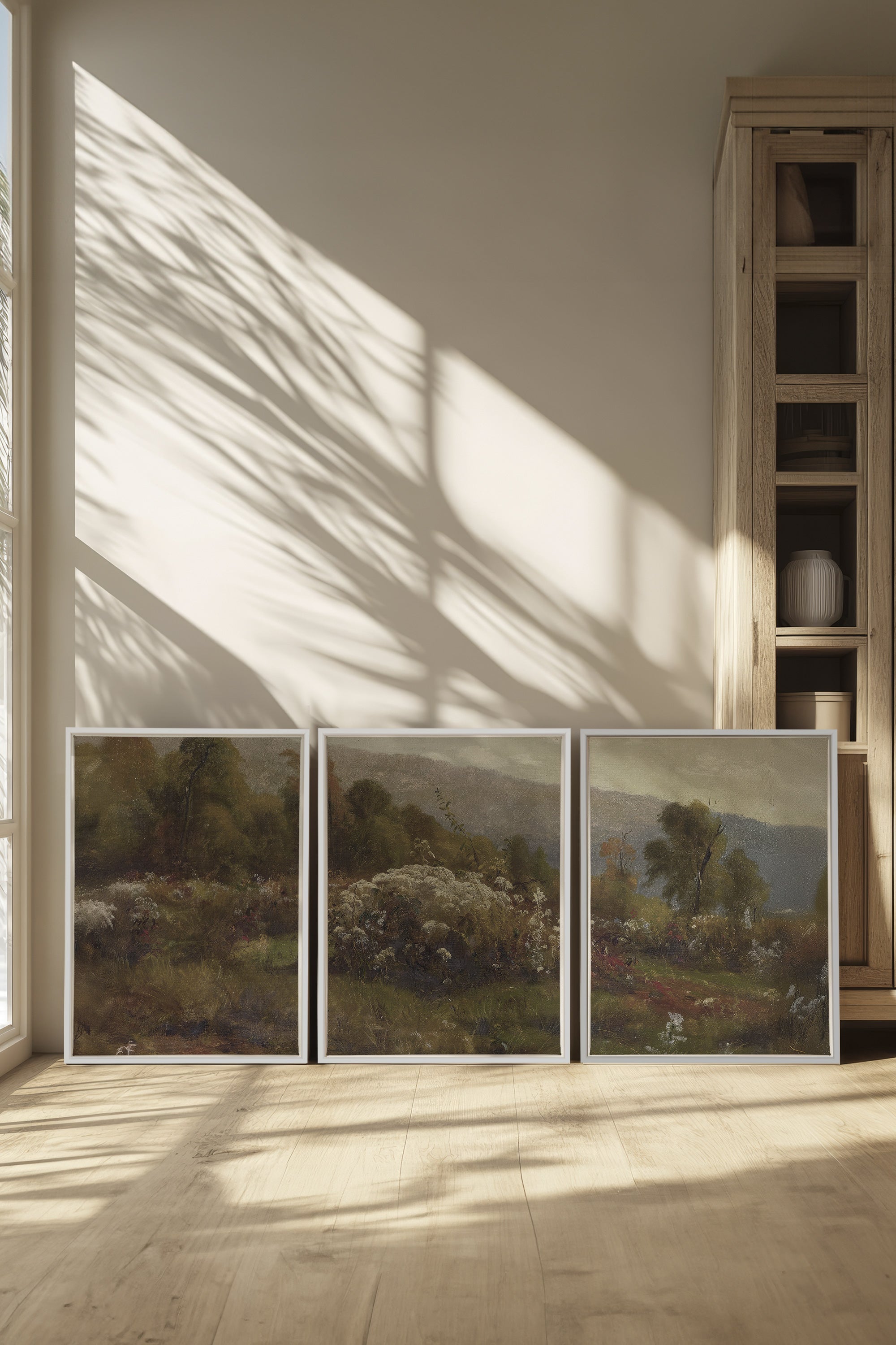 TRIO DOUCEURS CHAMPÊTRES, 3 Oeuvres sur toile étirée, encadré Blanc