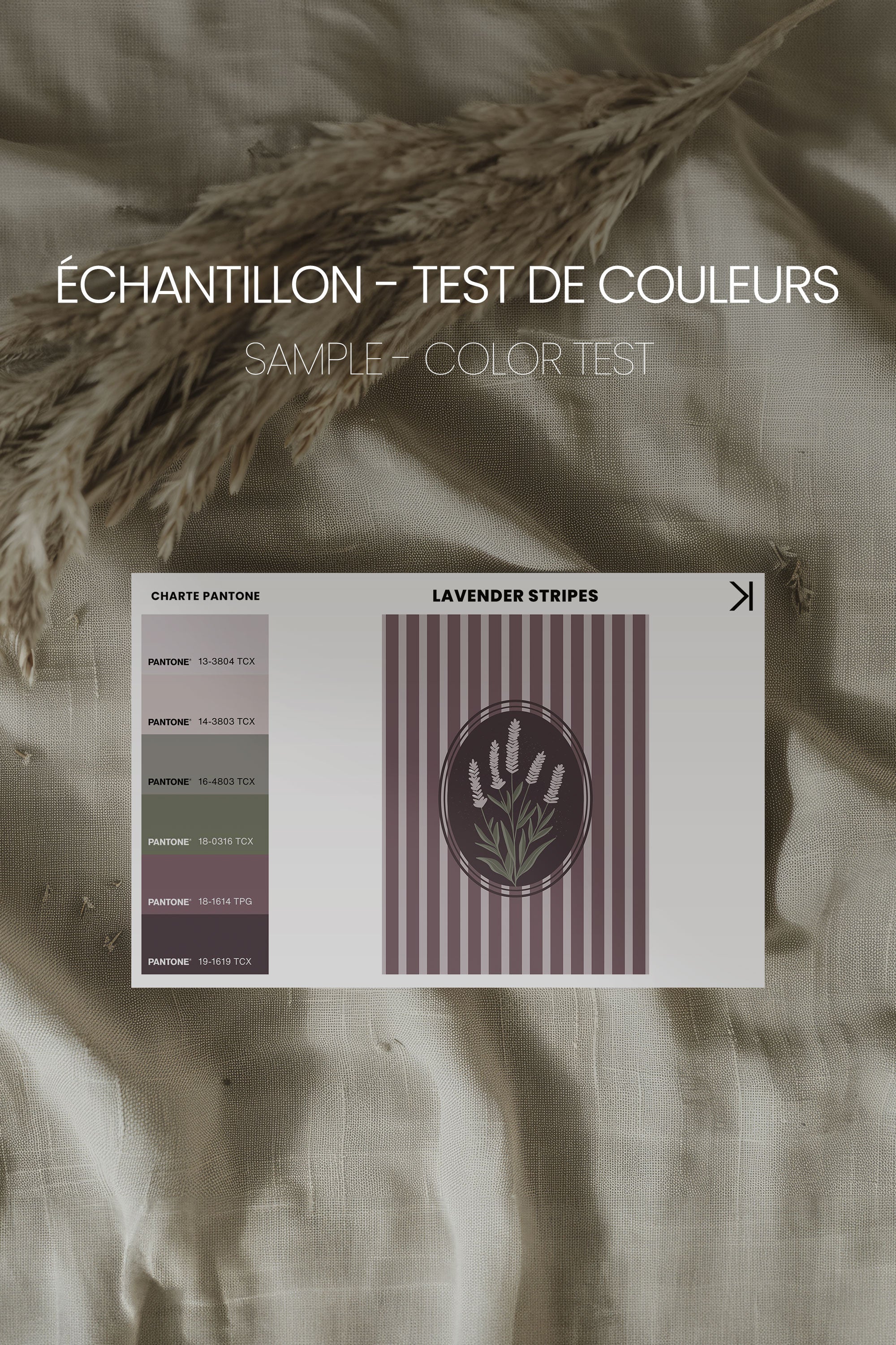 OLEKA CANVAS - LAVENDER STRIPES, Oeuvre sur toile étirée, encadré Brun Noyer