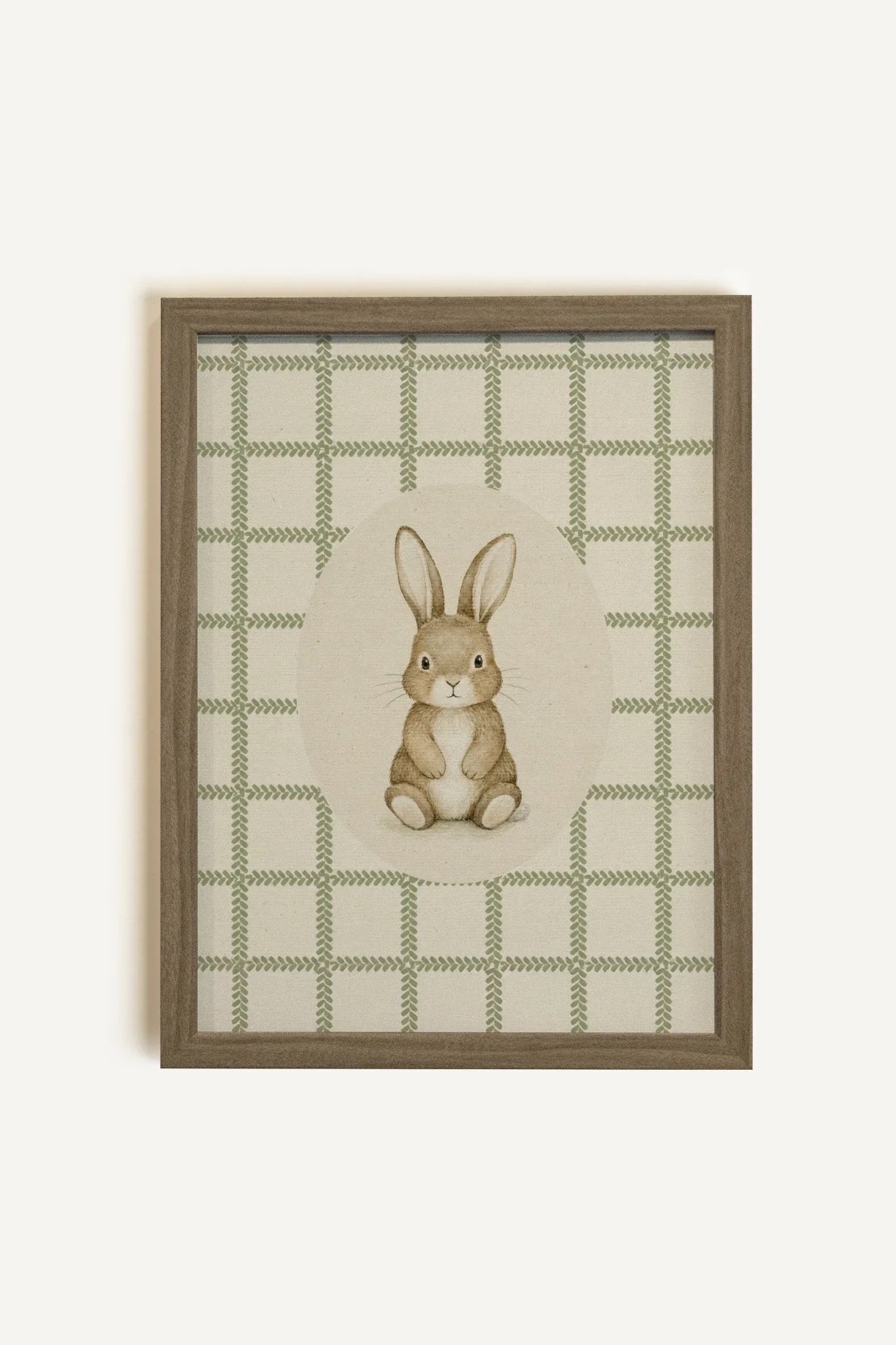 COUNTRY BUNNY, Oeuvre sur toile rigide, encadré brun chêne