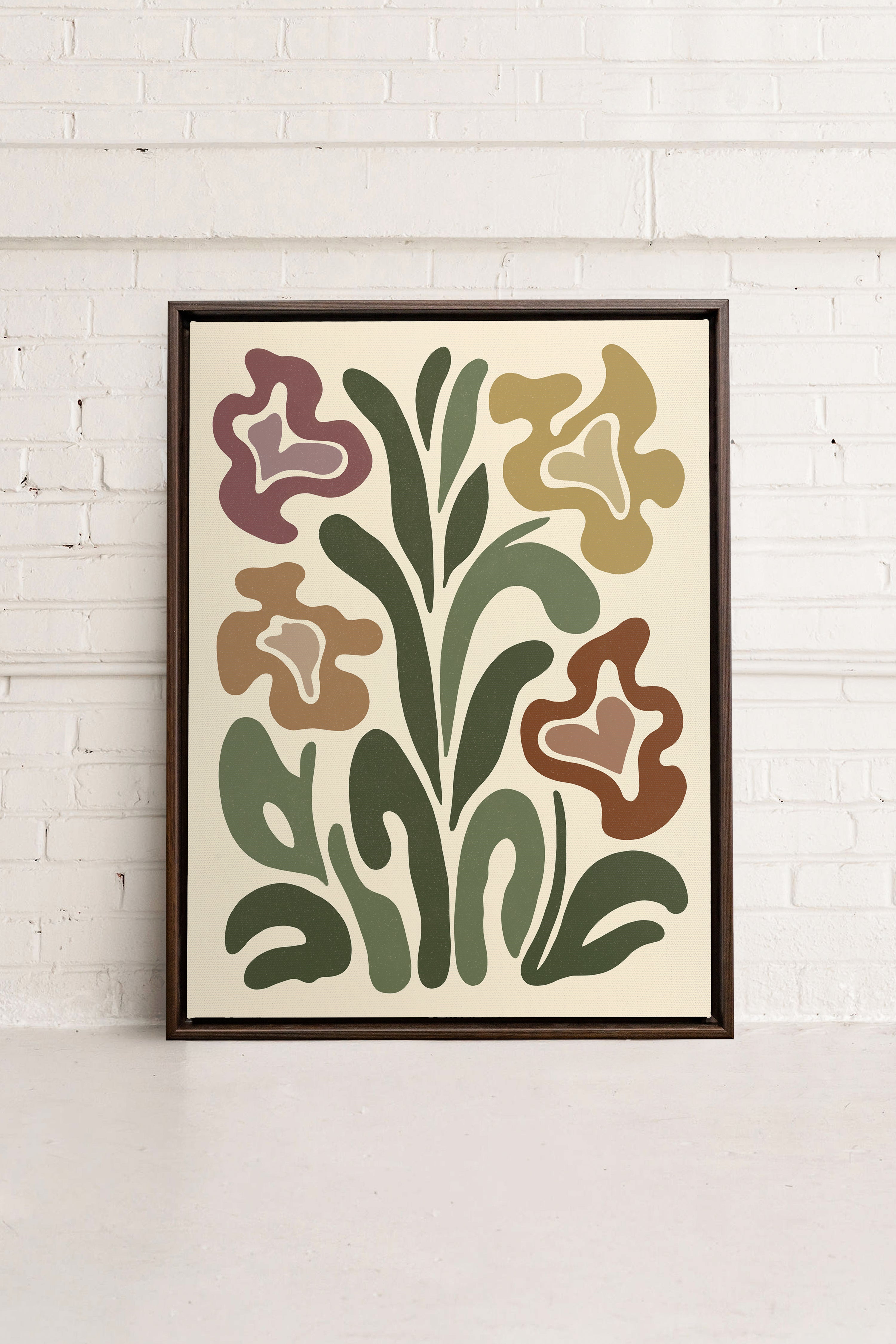 OLEKA CANVAS - TRIPPY BOTANICALS, Oeuvre sur toile étirée, encadré Brun Noyer