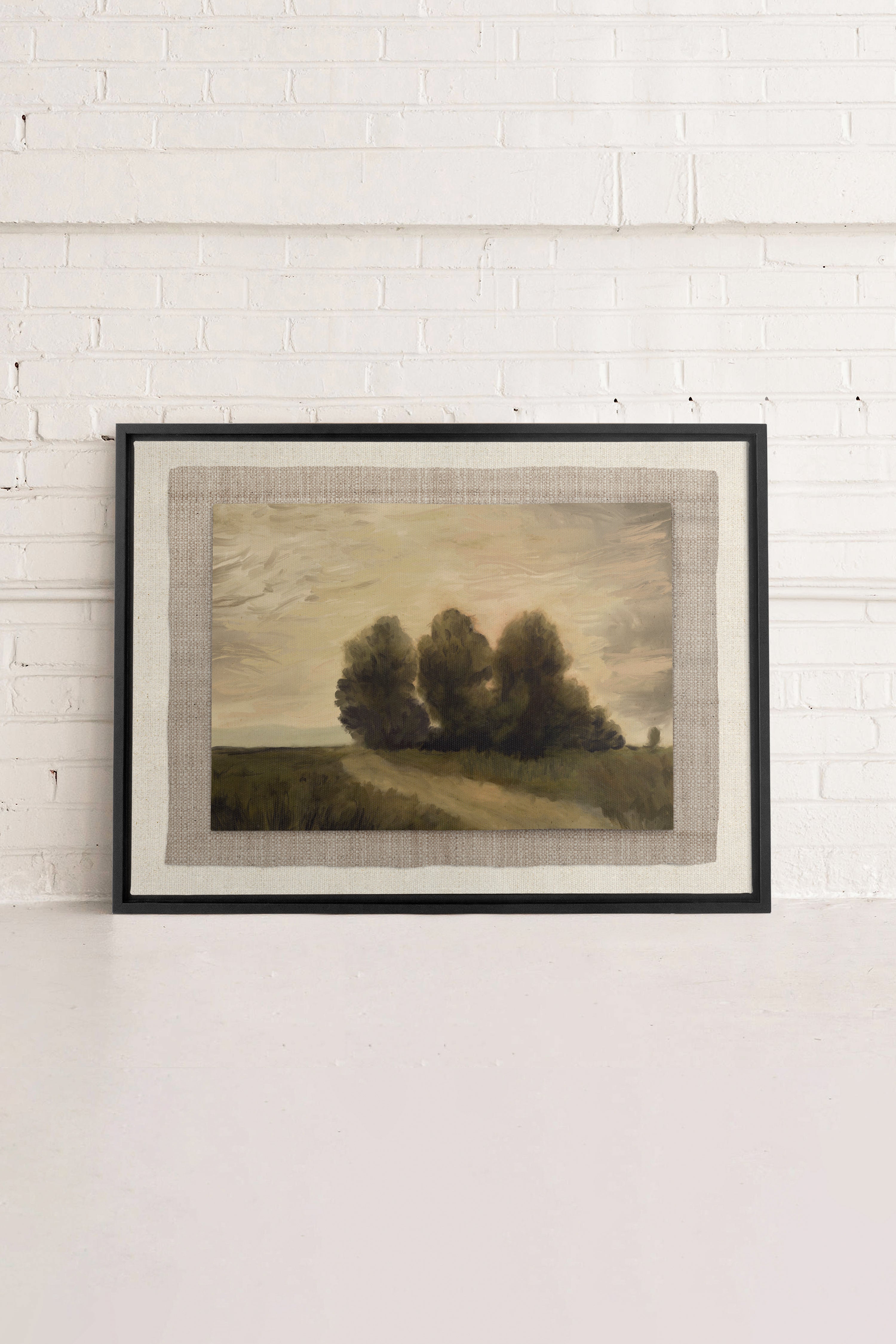 VALLEY LANDSCAPE, Artwork on stretched canvas, framed in black