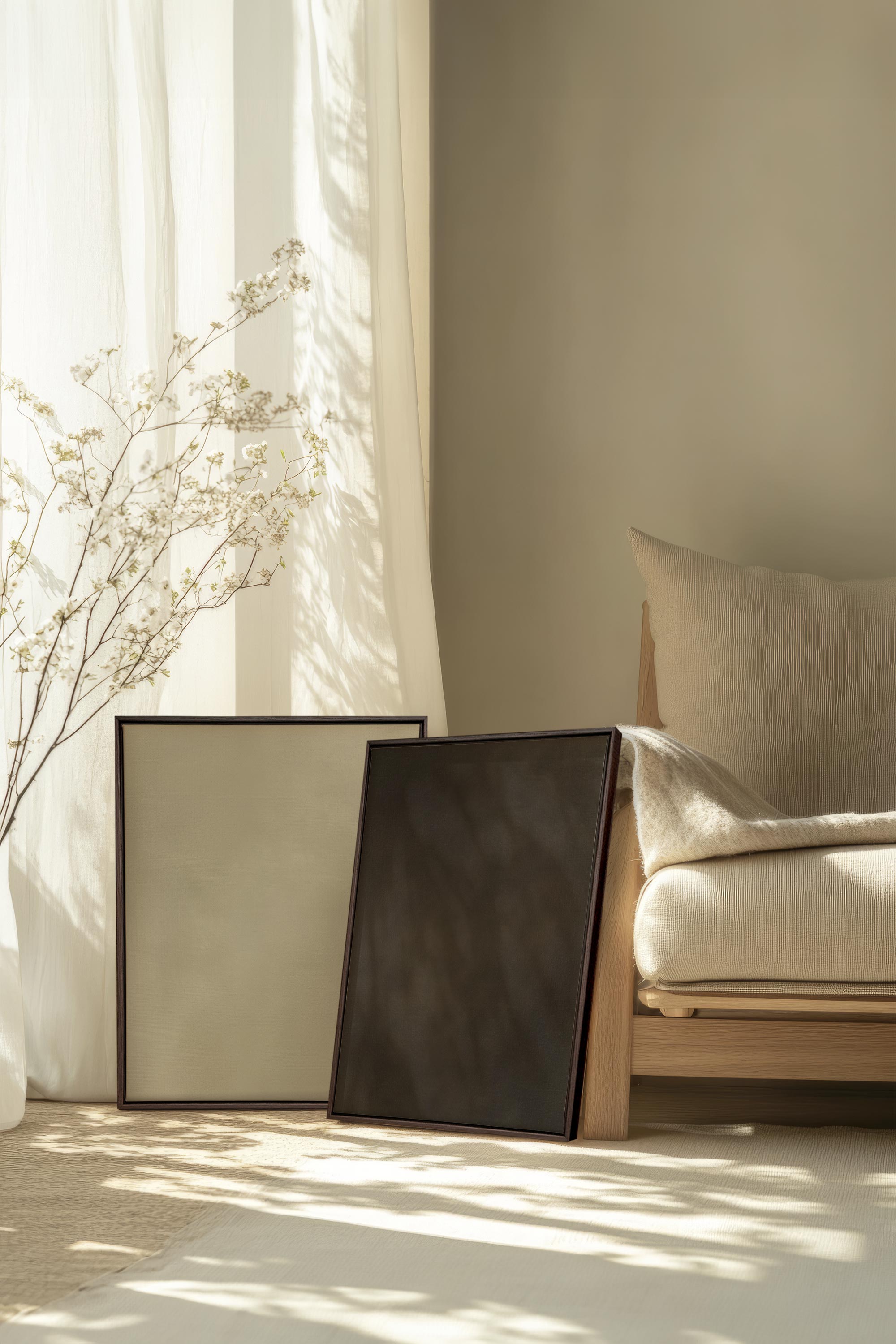 OLEKA CANVAS - VELVET GLOW DUO, 2 Oeuvres sur toile étirée, encadré Brun Noyer