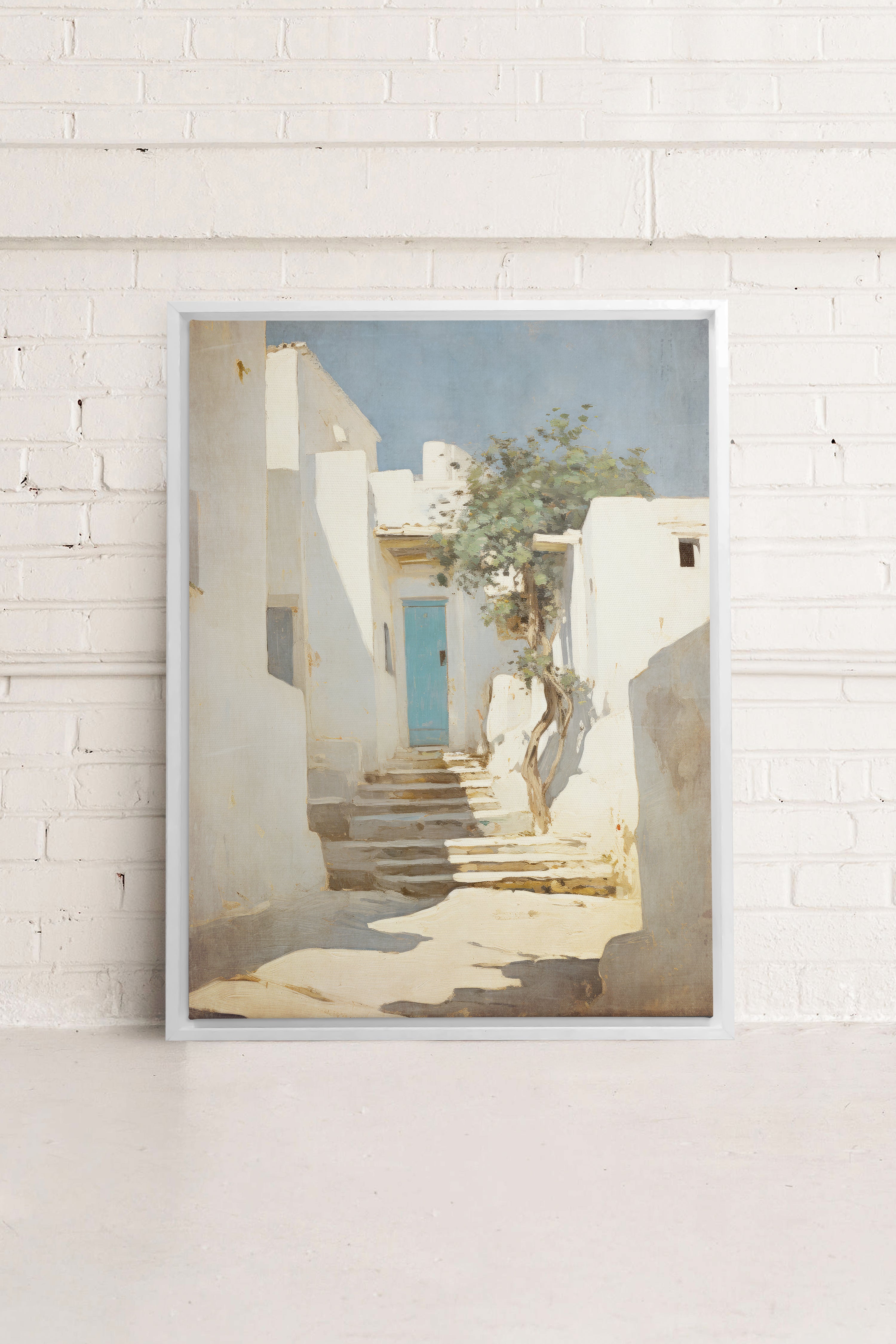 VINTAGE GREEK VILLAS, Artwork on stretched canvas, framed in white