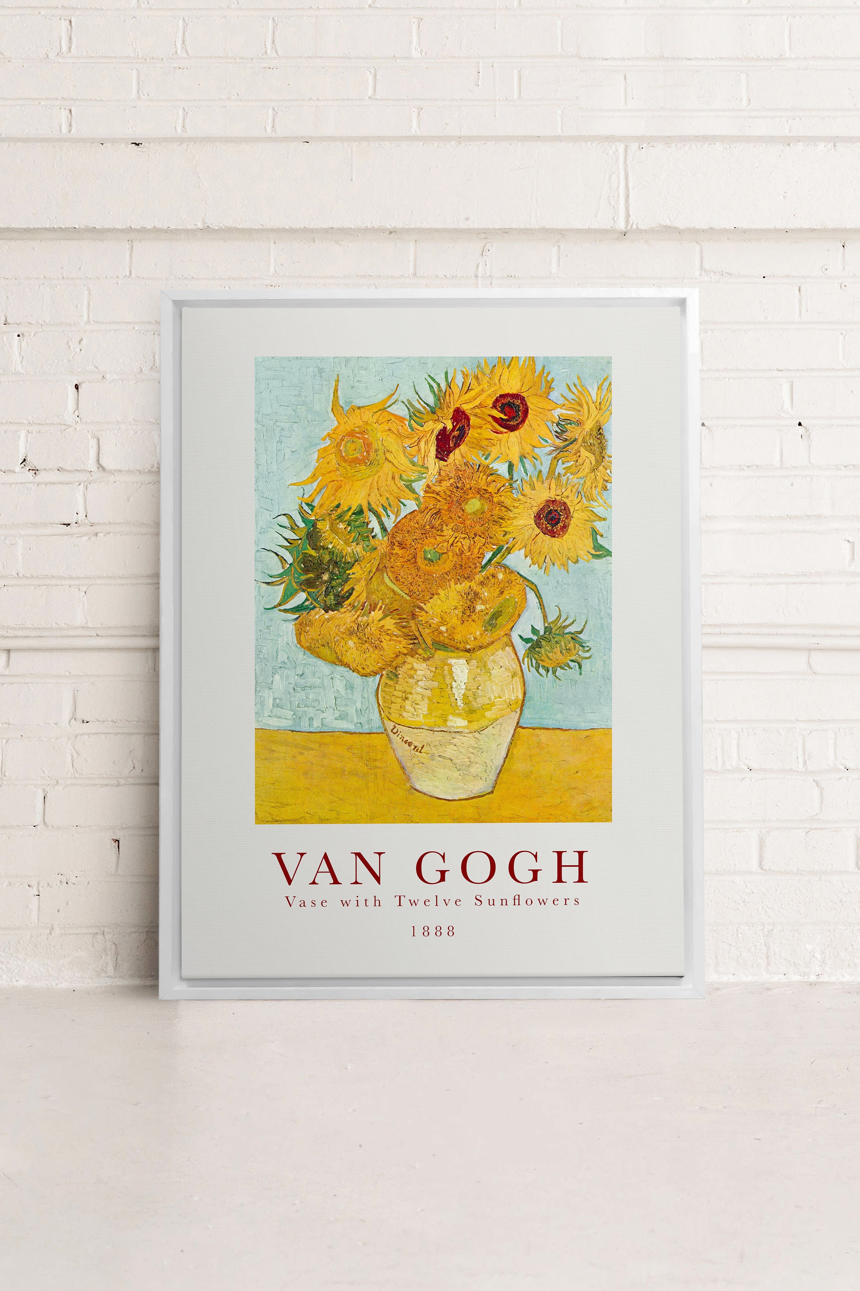 TWELVES SUNFLOWERS, Artwork on stretched canvas, framed in white