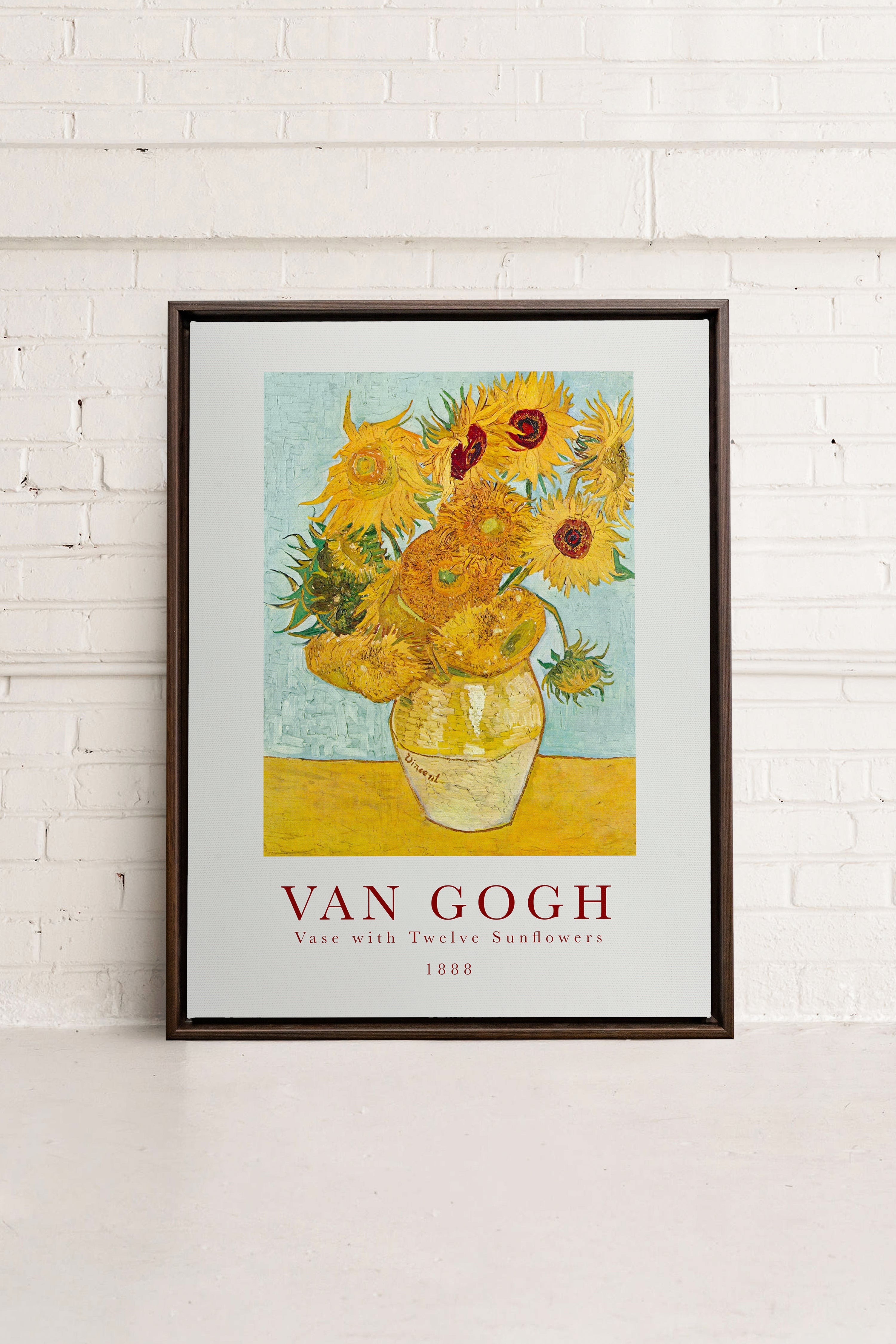 TWELVES SUNFLOWERS, Artwork on stretched canvas, framed in Walnut Brown