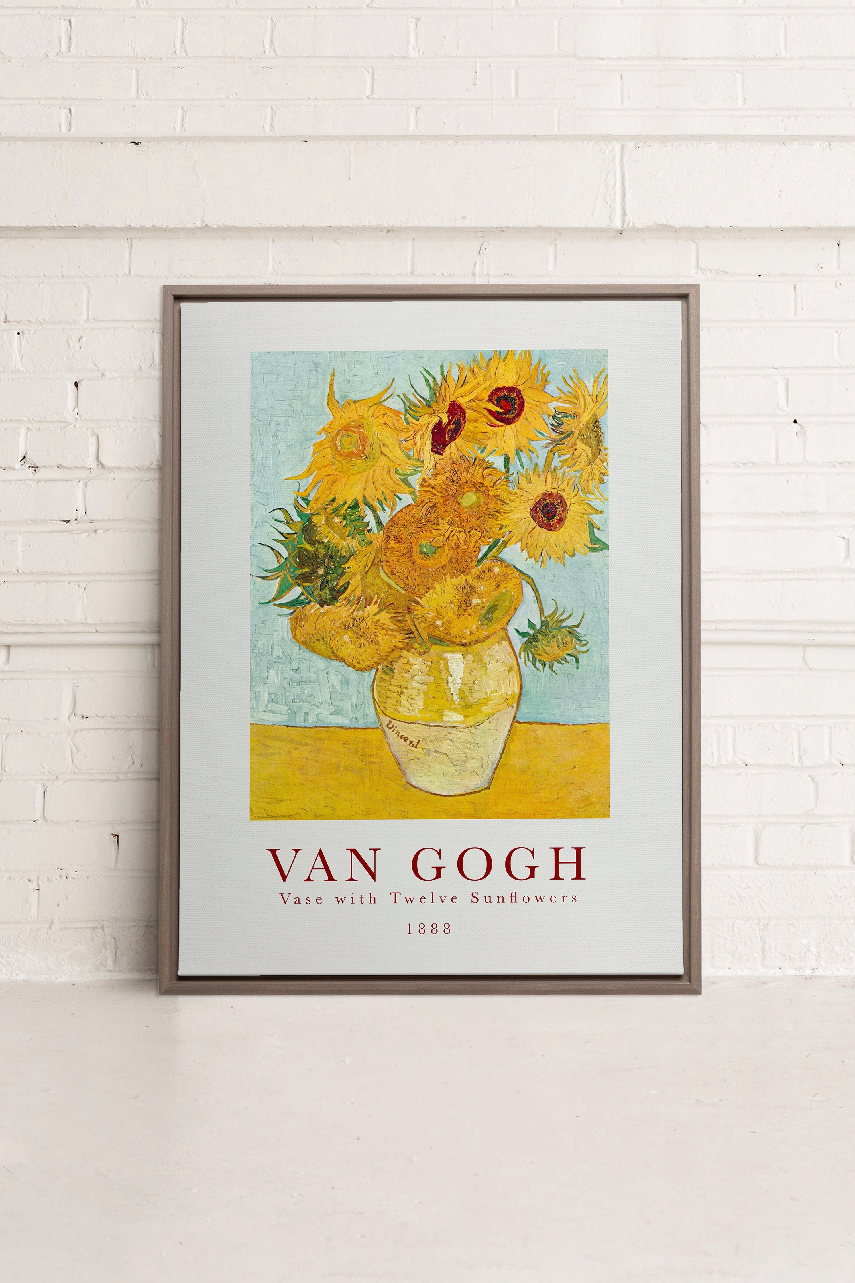 TWELVES SUNFLOWERS, Artwork on stretched canvas, framed in Brown Oak