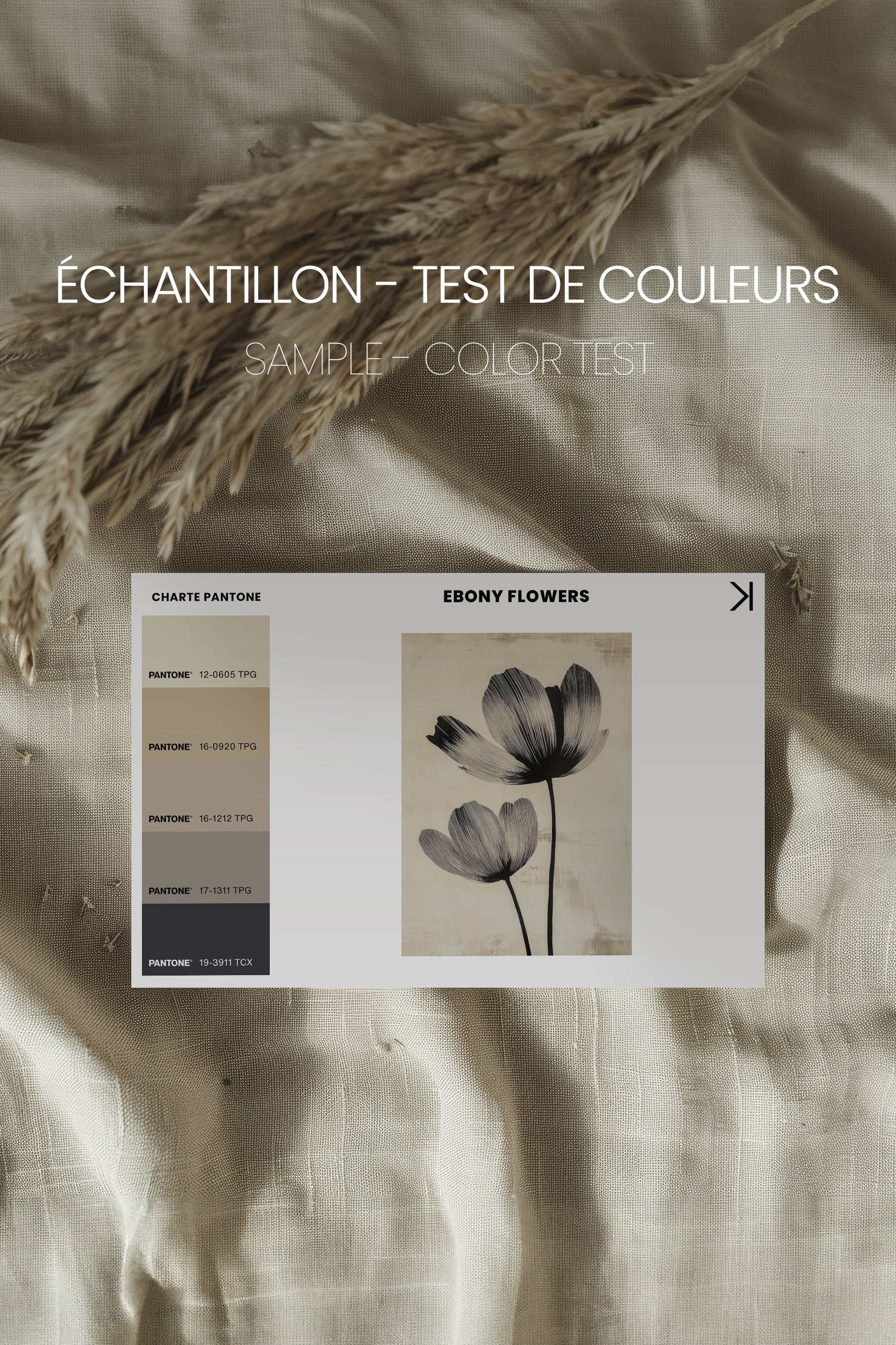 OLEKA CANVAS - EBONY FLOWERS, Oeuvre sur toile étirée, encadré Brun Noyer