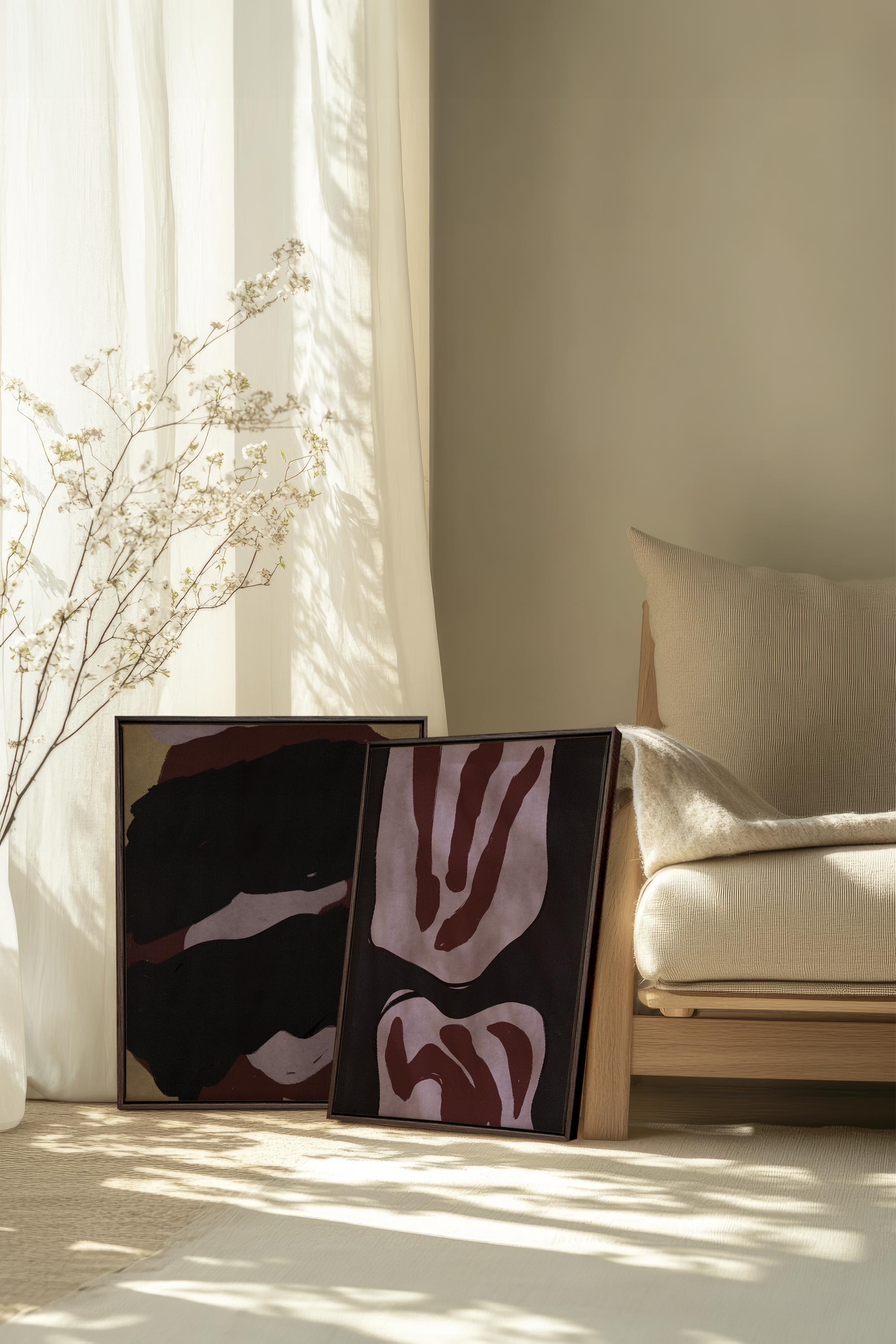 OLEKA CANVAS - DUO INK & DUST, 2 Oeuvres sur toile étirée, encadré Brun Noyer