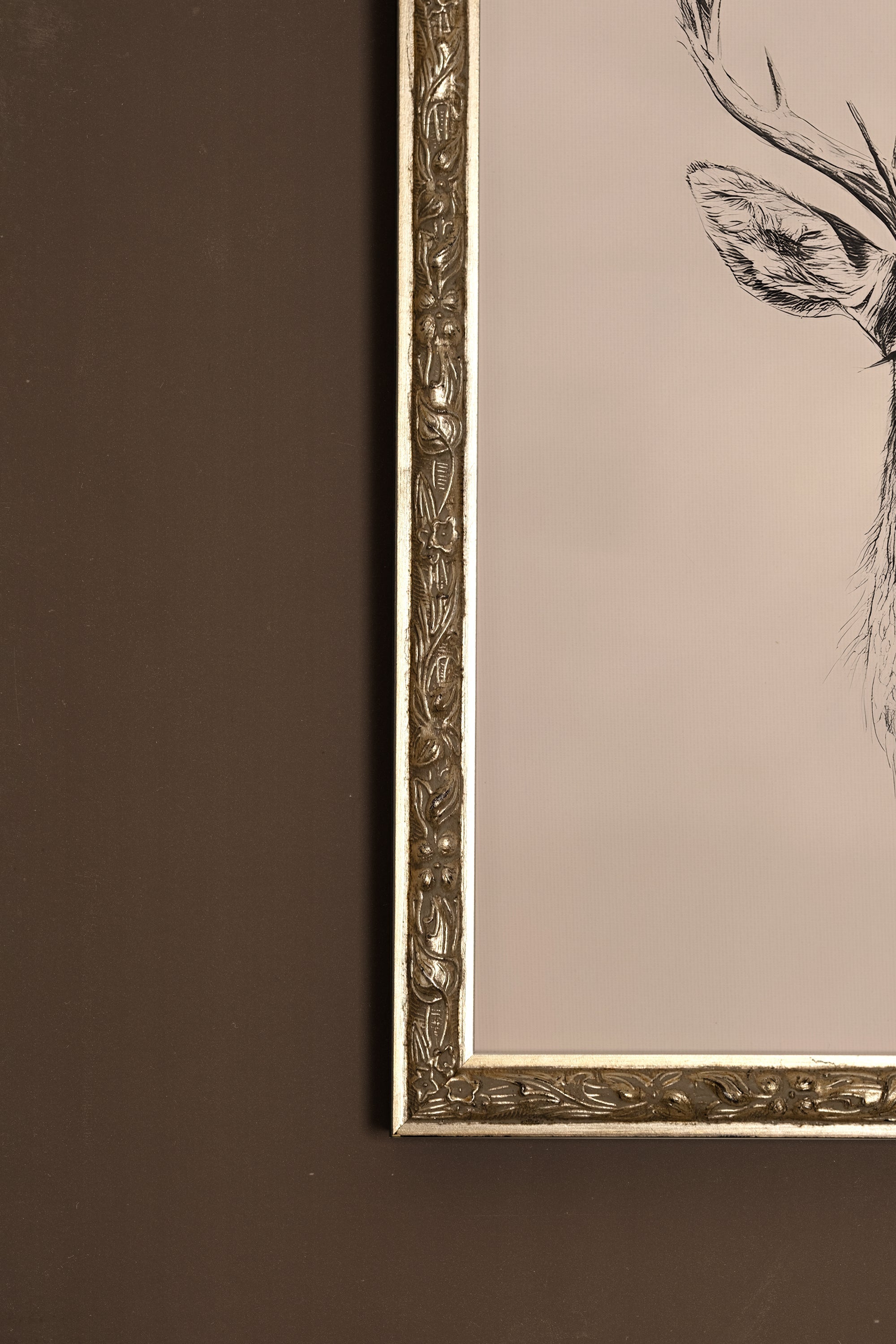 ESQUISSE SAUVAGE, Oeuvre sur toile rigide, encadré Vintage Argent