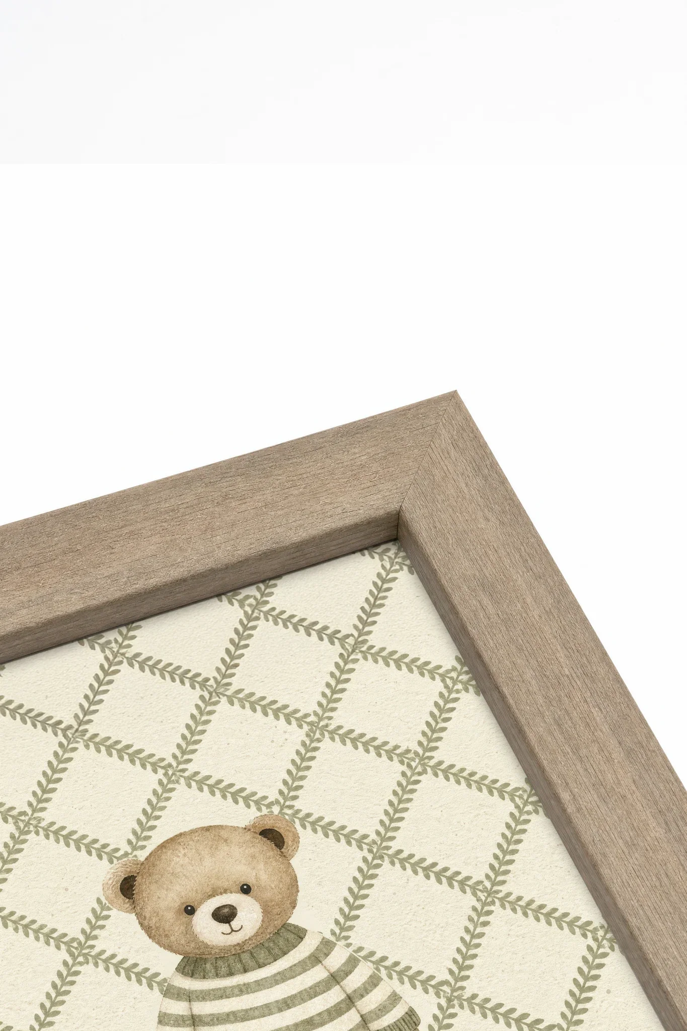 OURSON TRICOT, Oeuvre sur toile rigide, encadré brun chêne