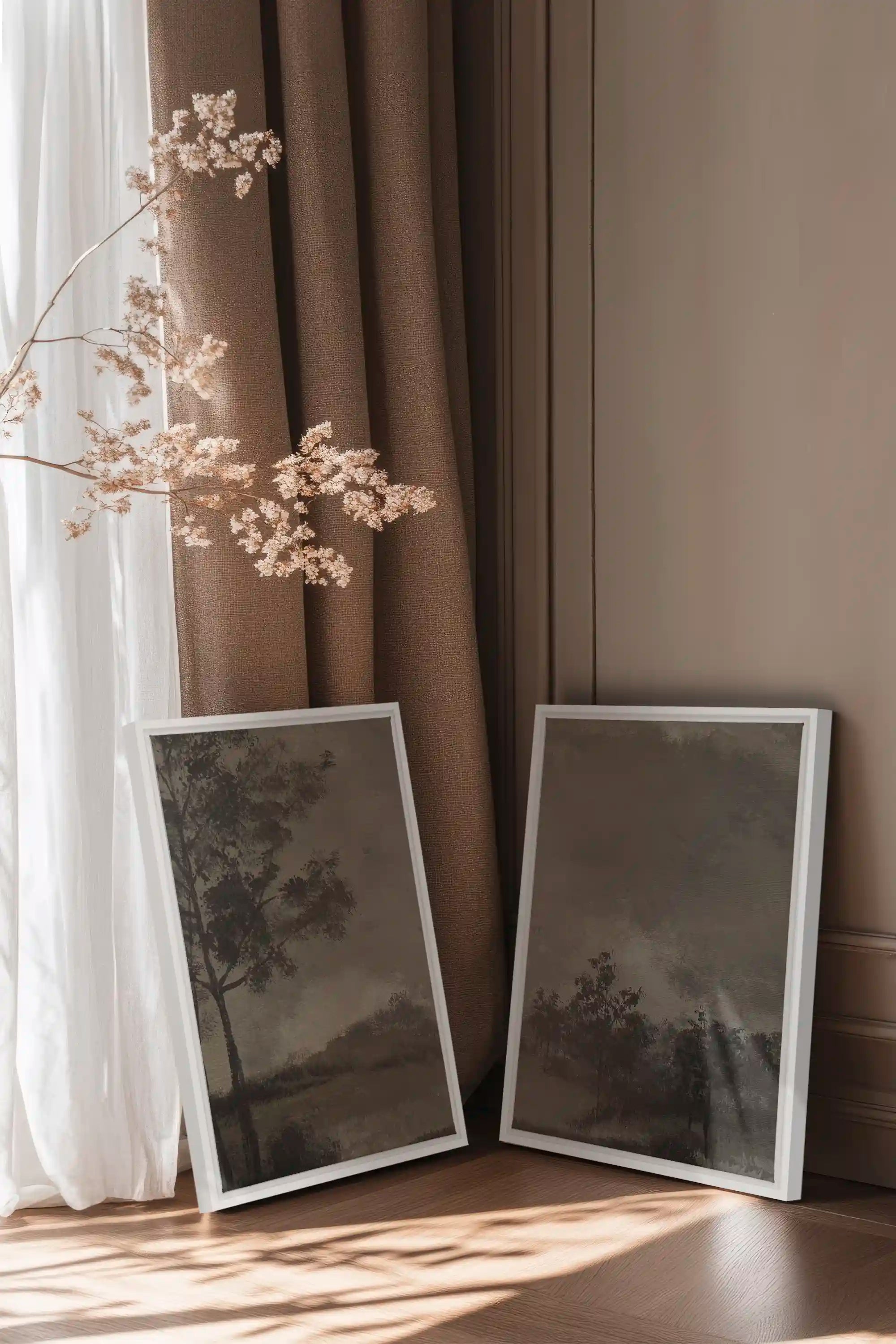 ASHEN GROVE DUO, 2 Oeuvres sur toile étirée, encadré Blanc