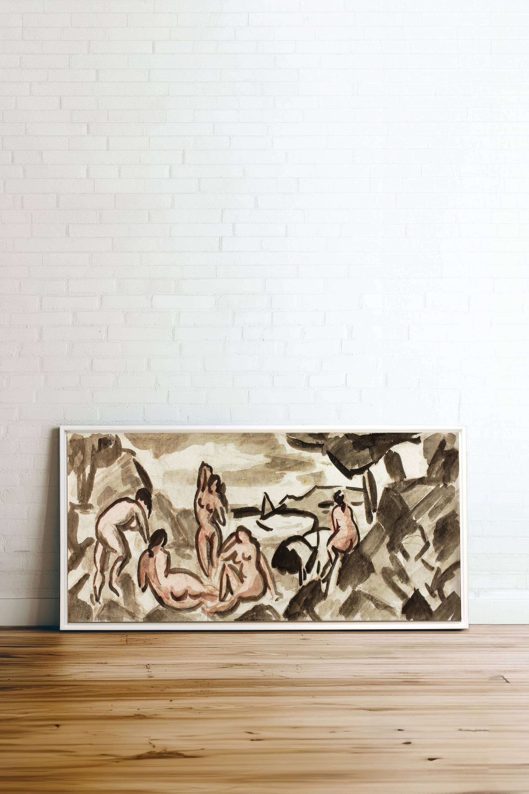 TERRE HUMAINE, Oeuvre sur toile étirée, encadré Blanc