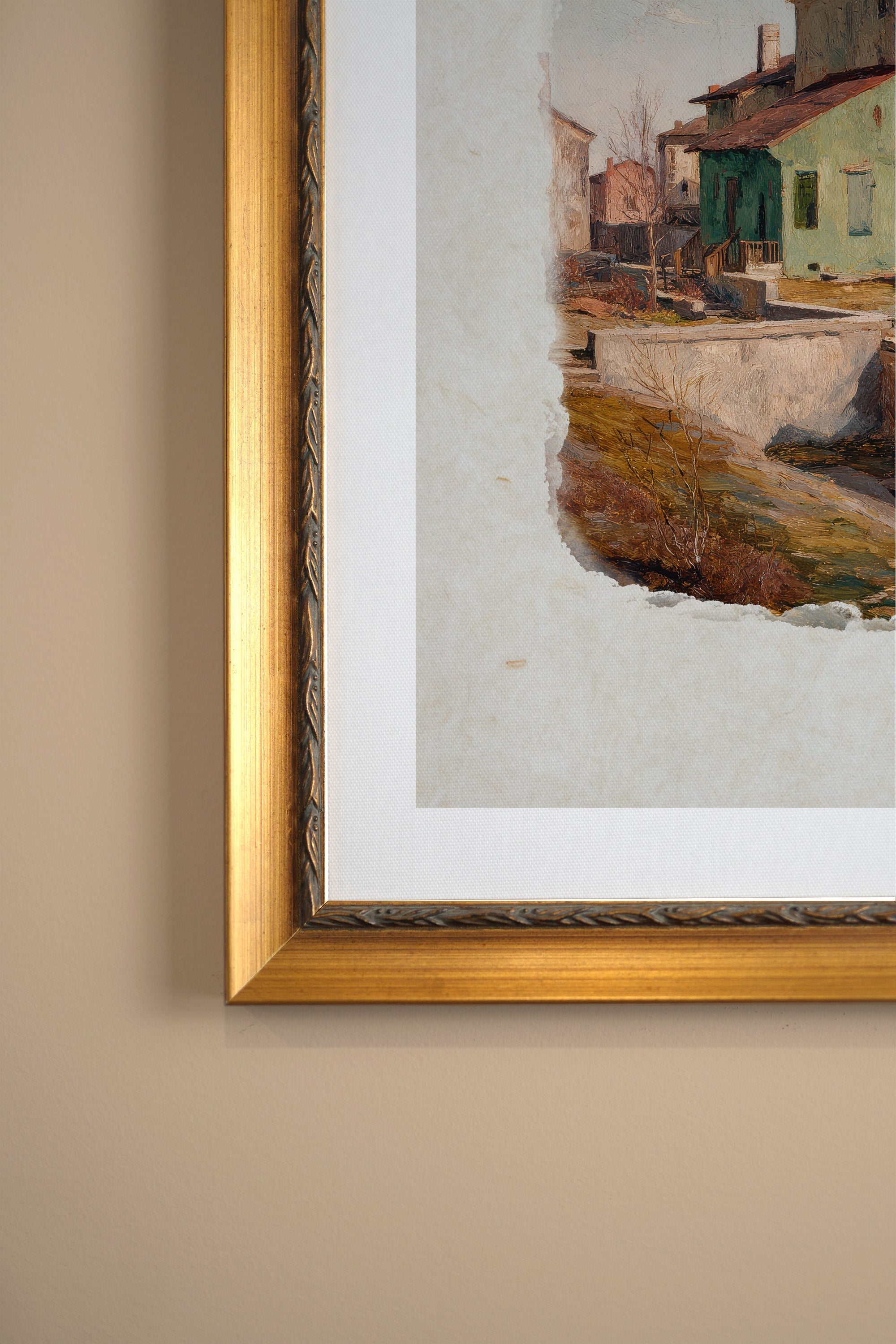 SUNLIT WALLS, Oeuvre sur toile rigide, encadré Vintage Or