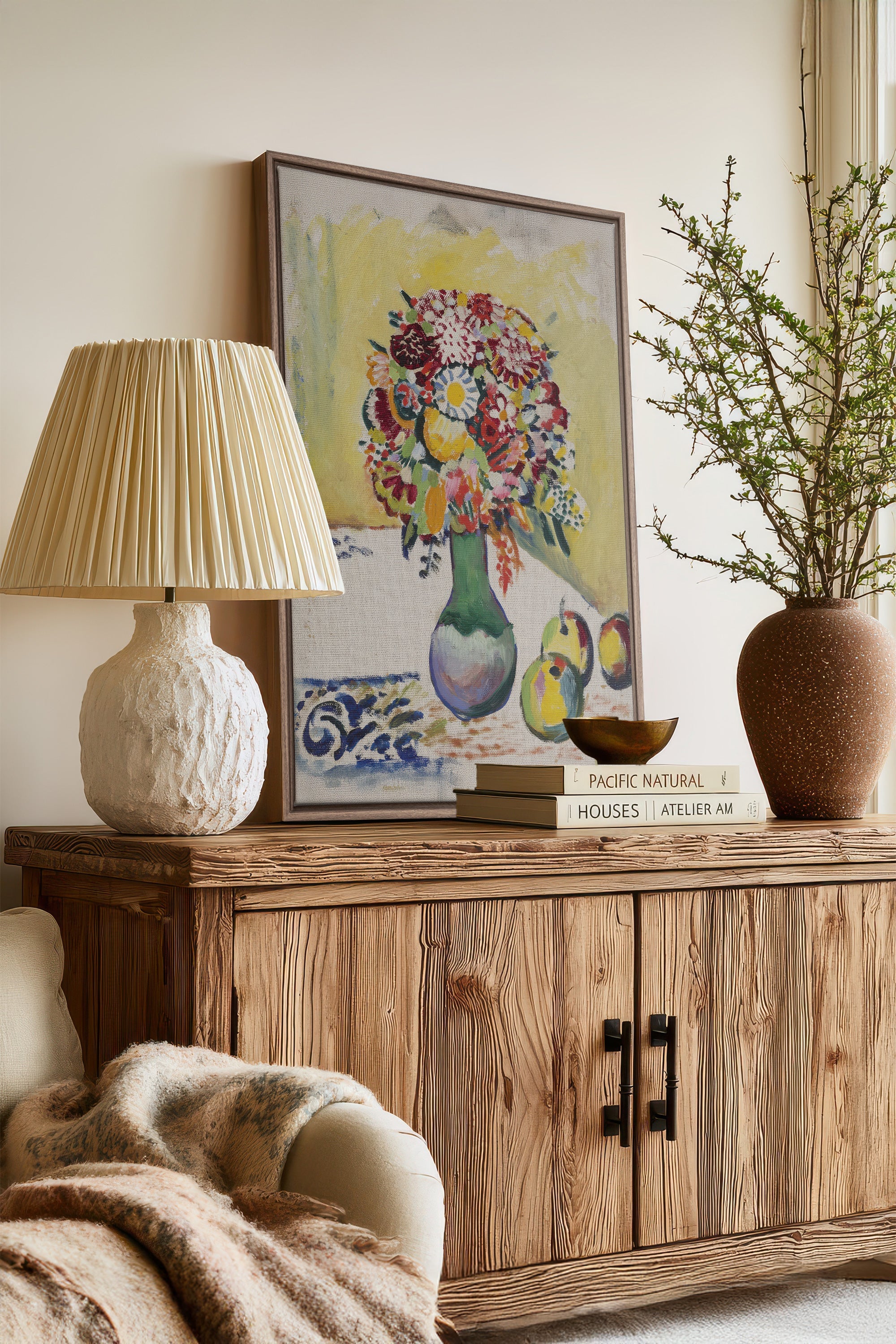 PAINTED BOUQUET, Oeuvre sur toile étirée, encadré Brun Chêne