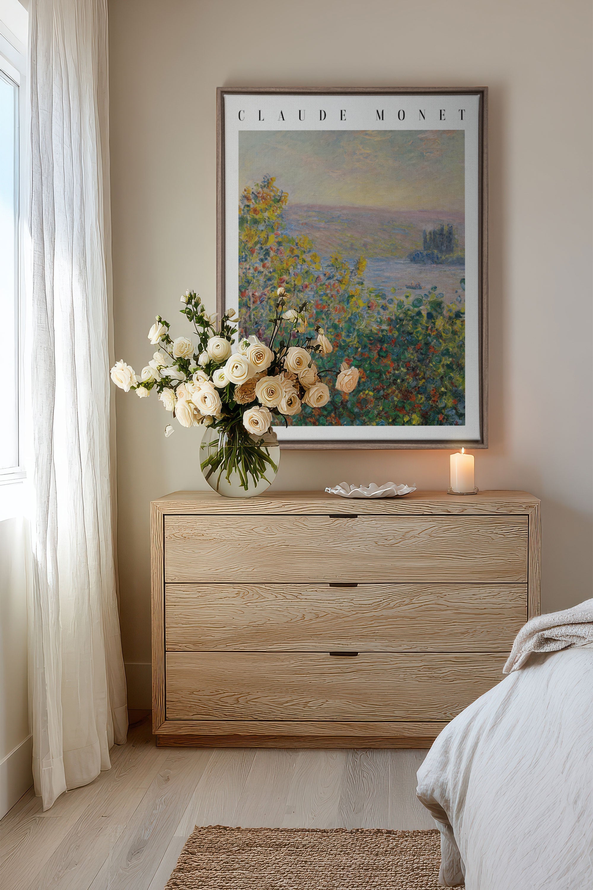 VUE DE JARDIN, Oeuvre sur toile étirée, encadré Brun Chêne
