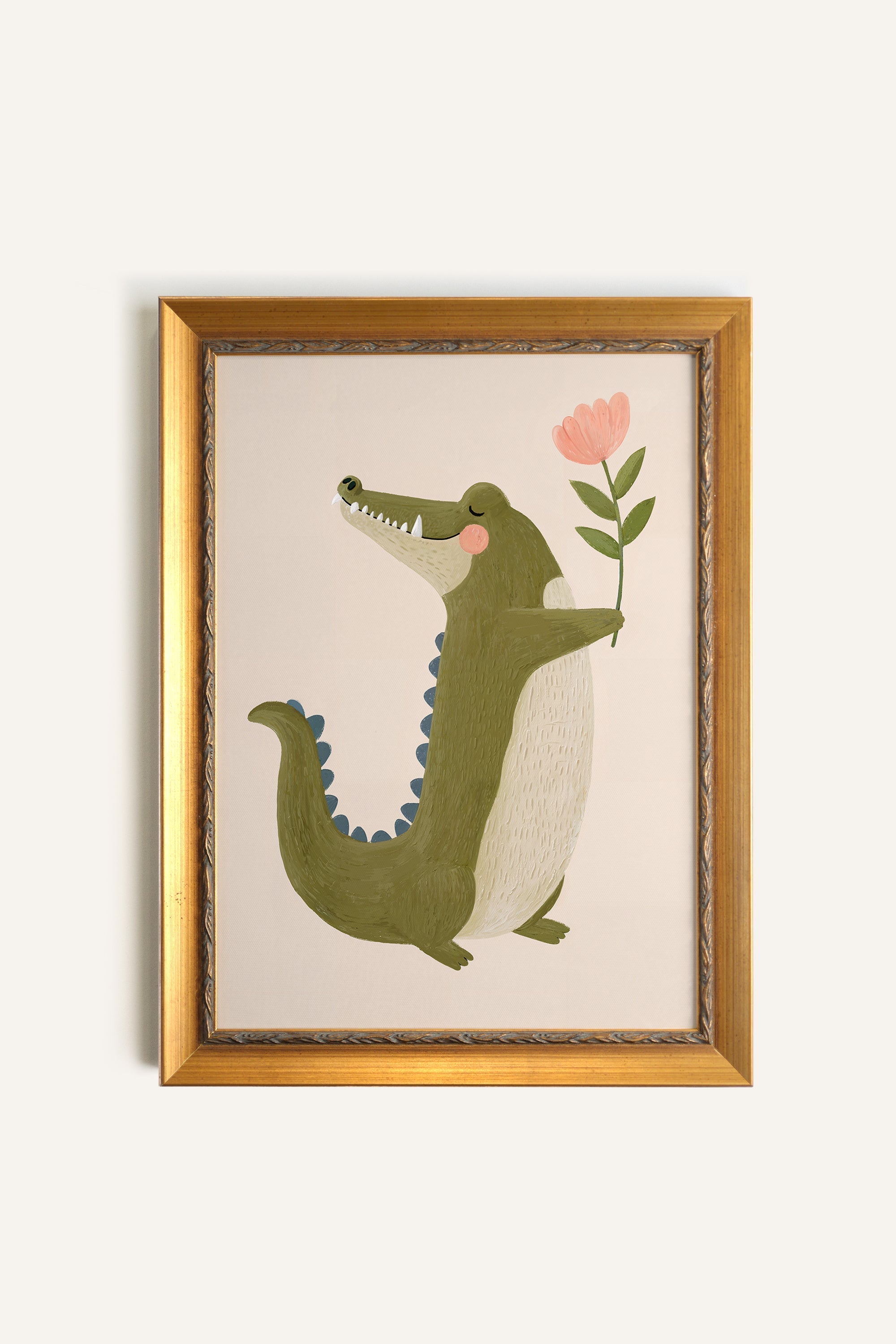CROCODILE FLEURI, Oeuvre sur toile rigide, encadré Vintage Or