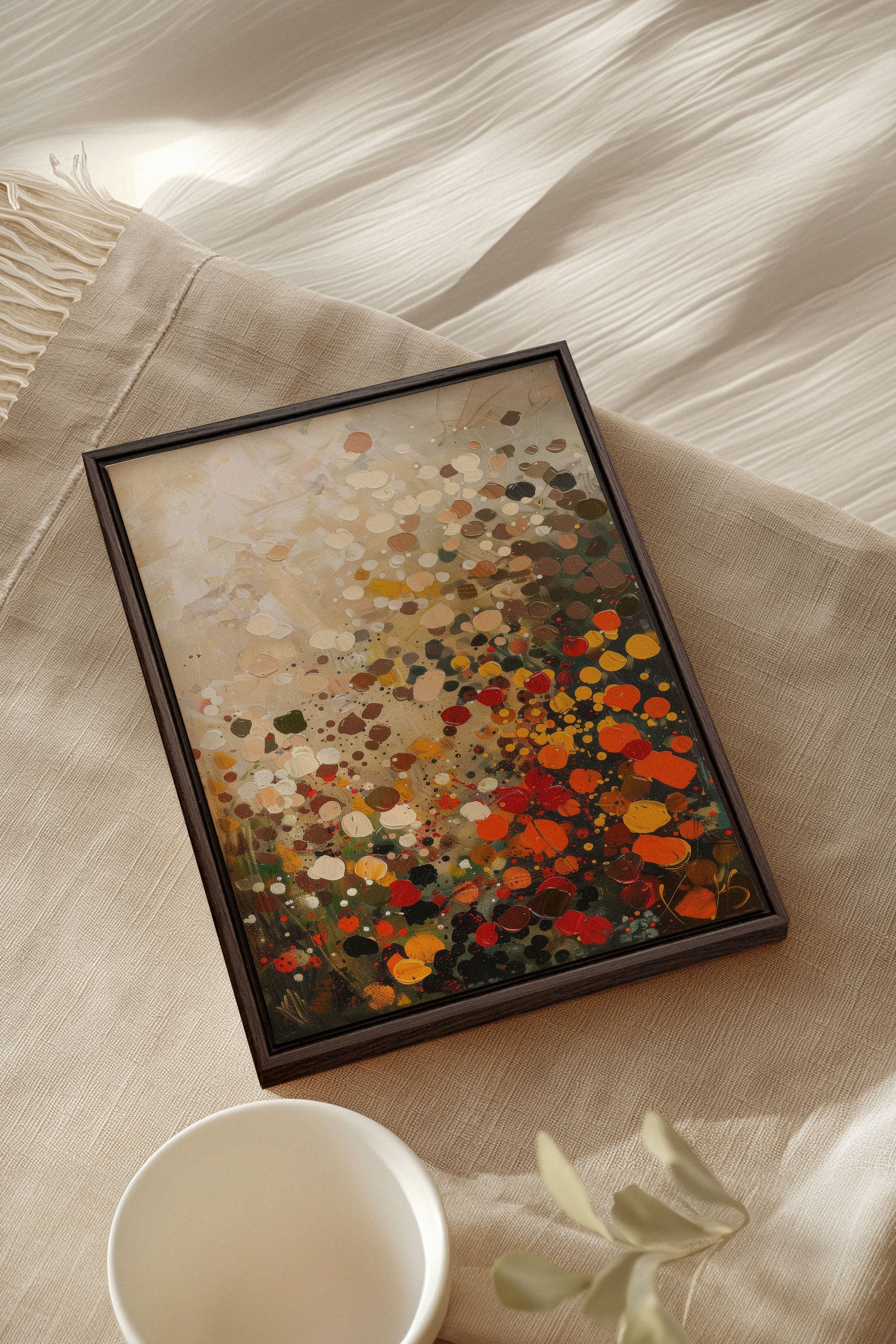 OLEKA CANVAS - EARTH & FIRE, Oeuvre sur toile étirée, encadré Brun Noyer