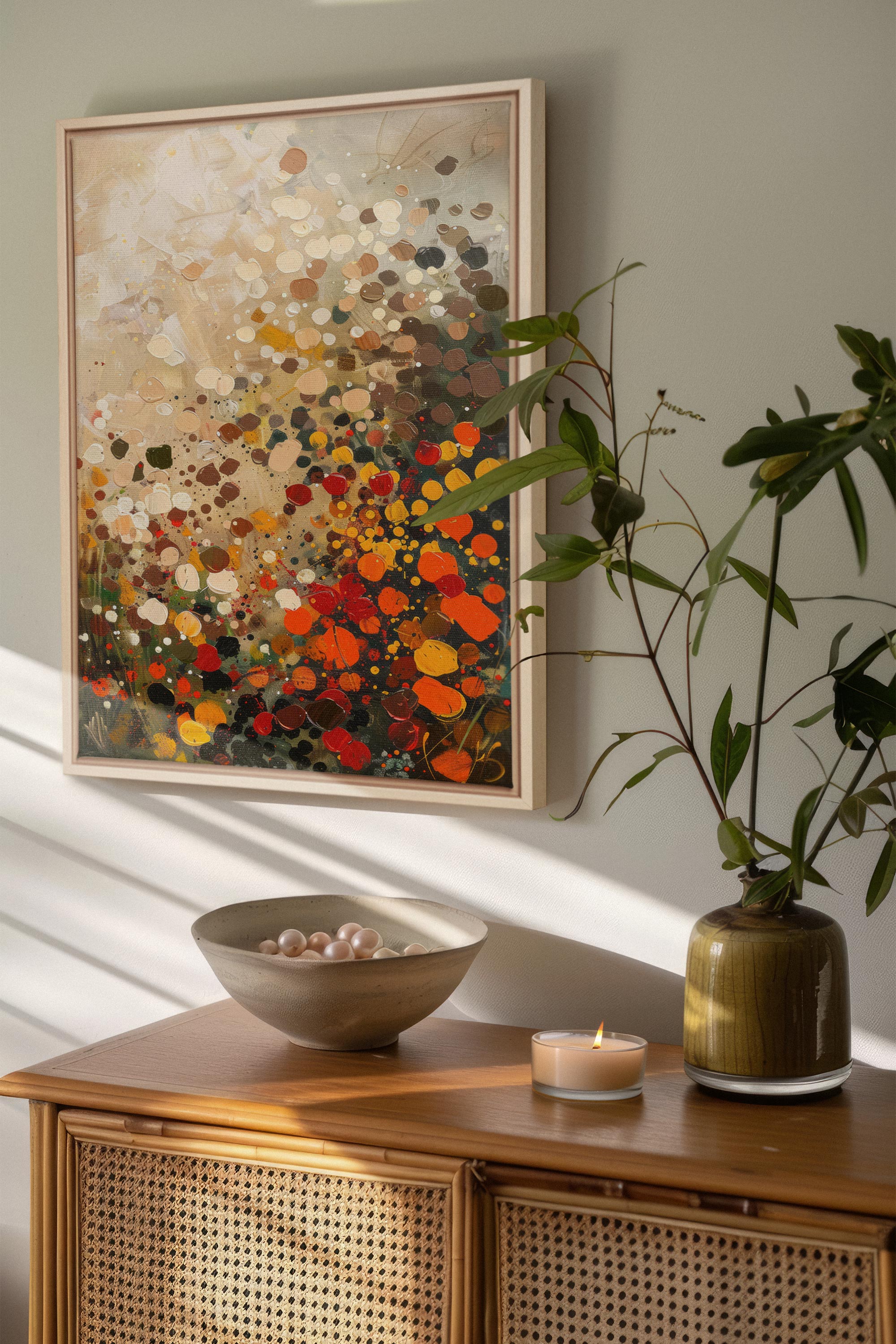 OLEKA CANVAS - EARTH & FIRE, Oeuvre sur toile étirée, encadré Naturel Clair
