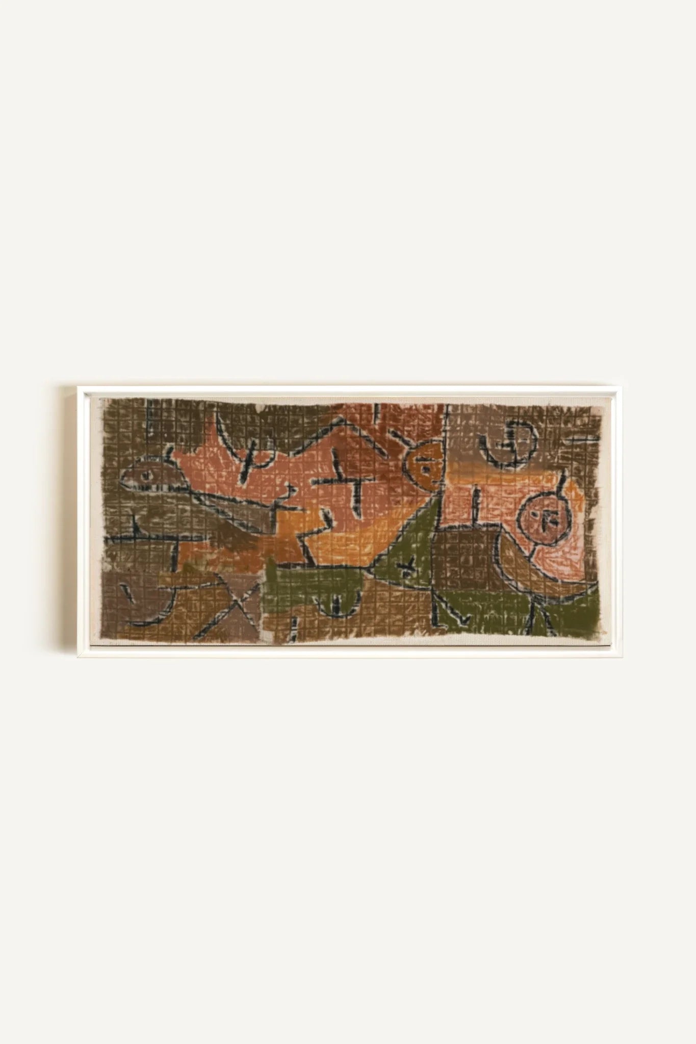 PRIMITIVE GRID, Artwork on stretched canvas, framed in white