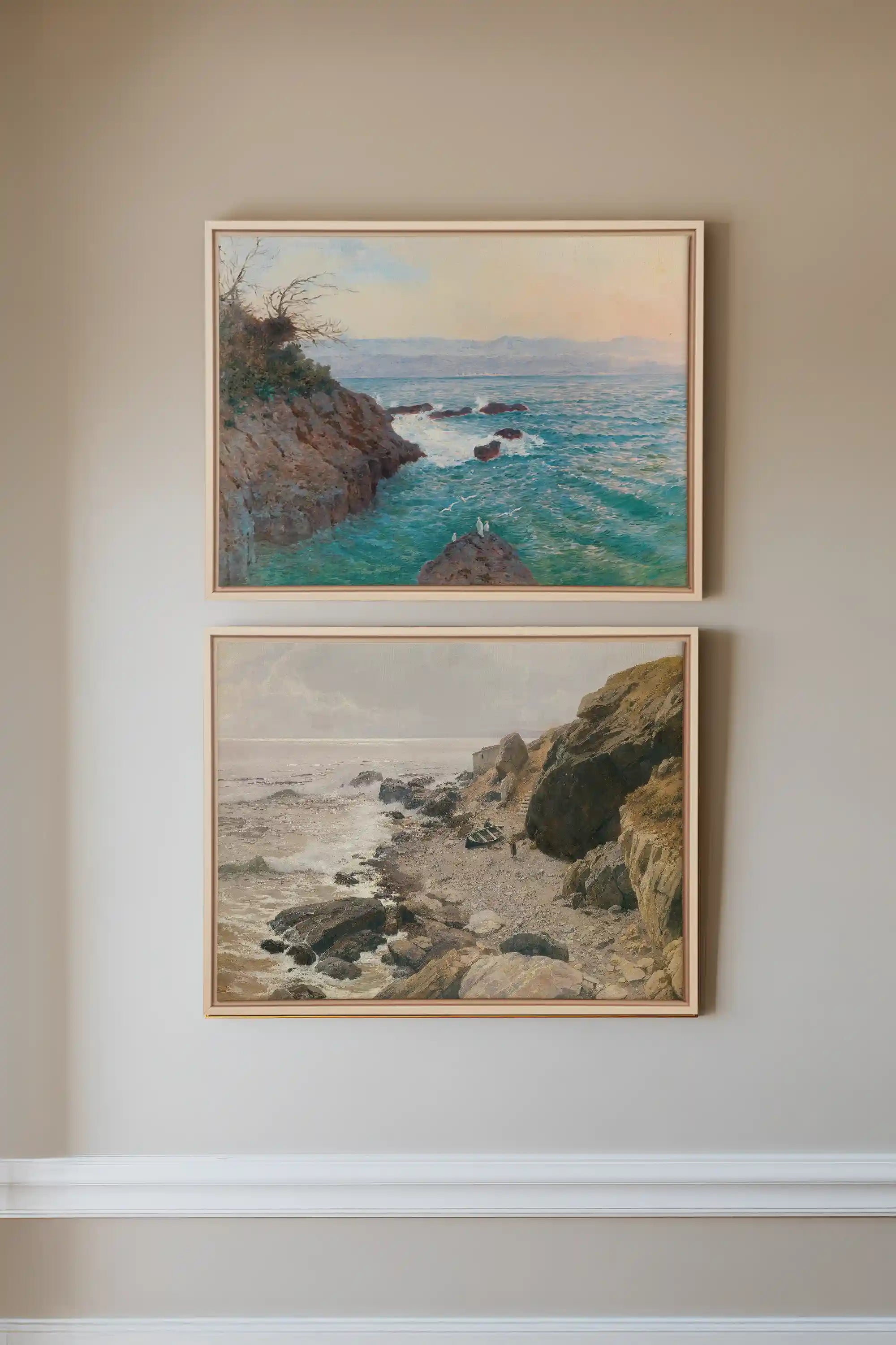 SEA OF LIGHT DUO, 2 Works on stretched canvas, framed Naturel Clair