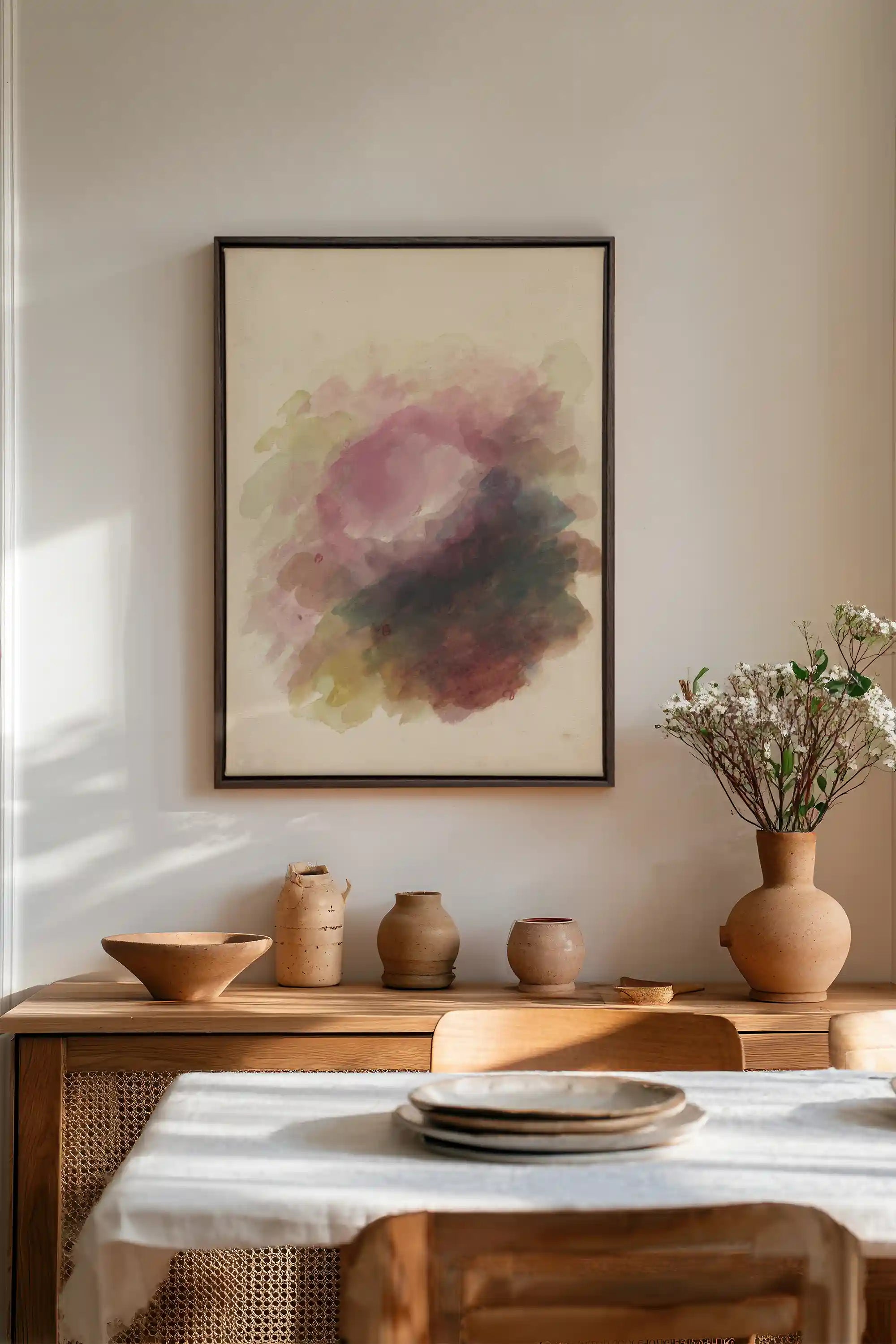 PLUM GARDEN, Oeuvre sur toile étirée, encadré Brun Noyer
